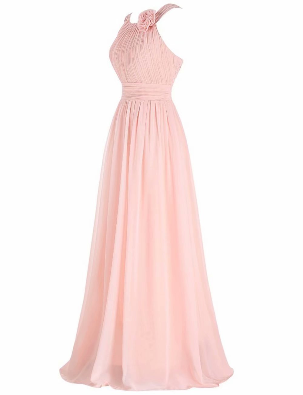 Elegant Chiffon A-Line Bridesmaid Dress with Floral Pleats - Long Prom & Cocktail Party Gown for Women | Perfect for Weddings, Formal Events & Evening Occasions
