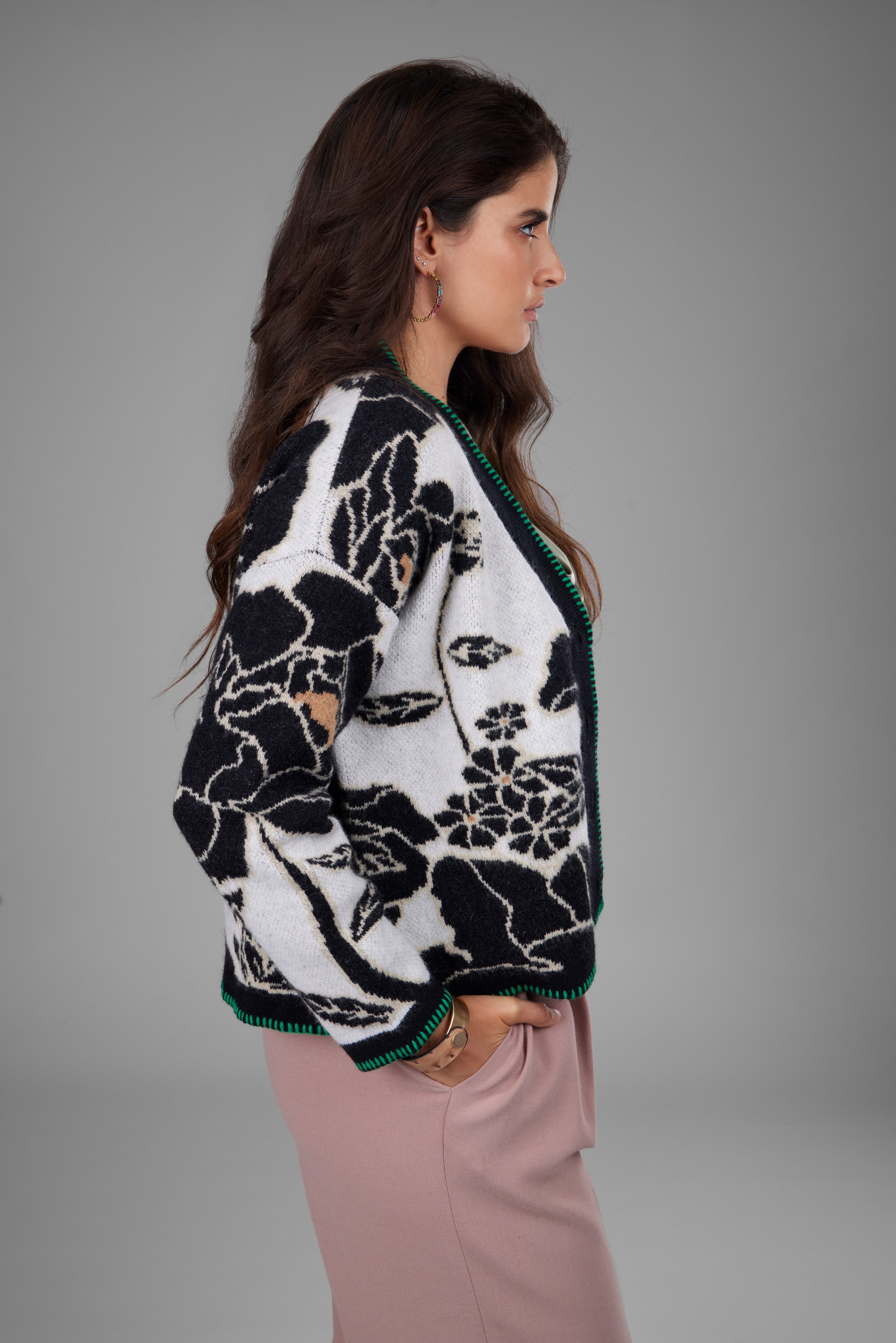 Stylish Abstract Floral Button Cardigan for Women - Soft Knit Open Front Sweater - Perfect for Spring Outfits, Office Wear & Casual Dates