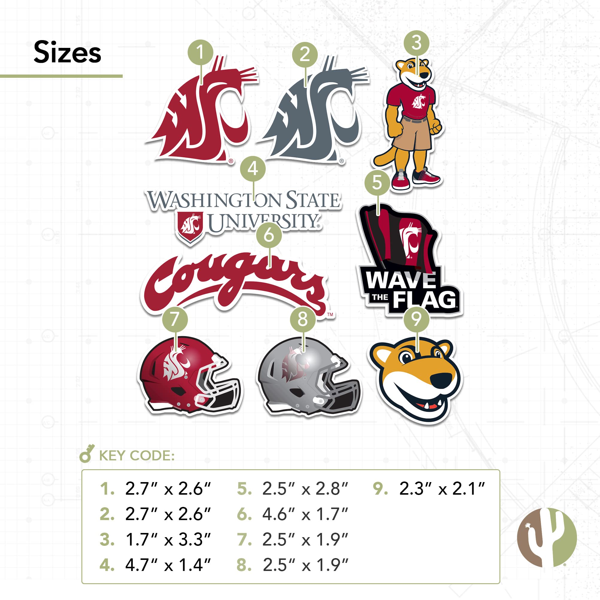 Washington State University Cougars WSU Vinyl Decals - Desert Cactus Sticker Set for Laptop, Water Bottle, Car, Scrapbook - Perfect for College Fans, Dorm Decor & School Spirit Accessories