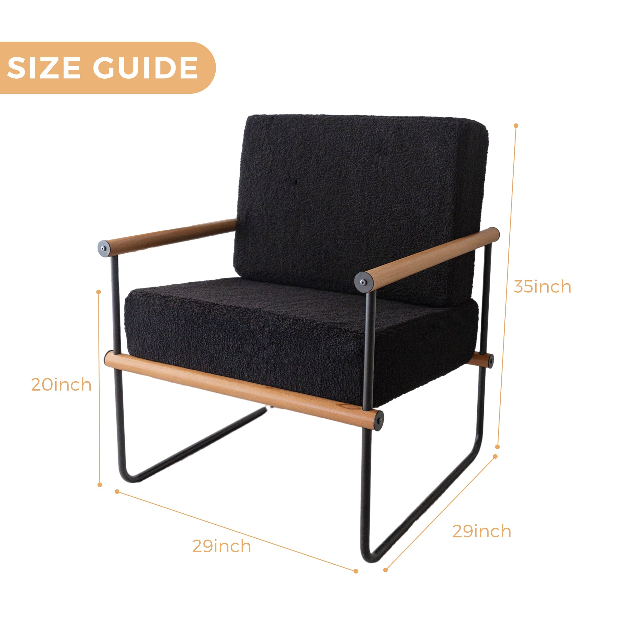 MAXYOYO Black Framed Upholstered Armchair - Modern Metal & Wood Accent Chair with Thick Cushioning | Perfect for Living Room, Bedroom or Office Decor