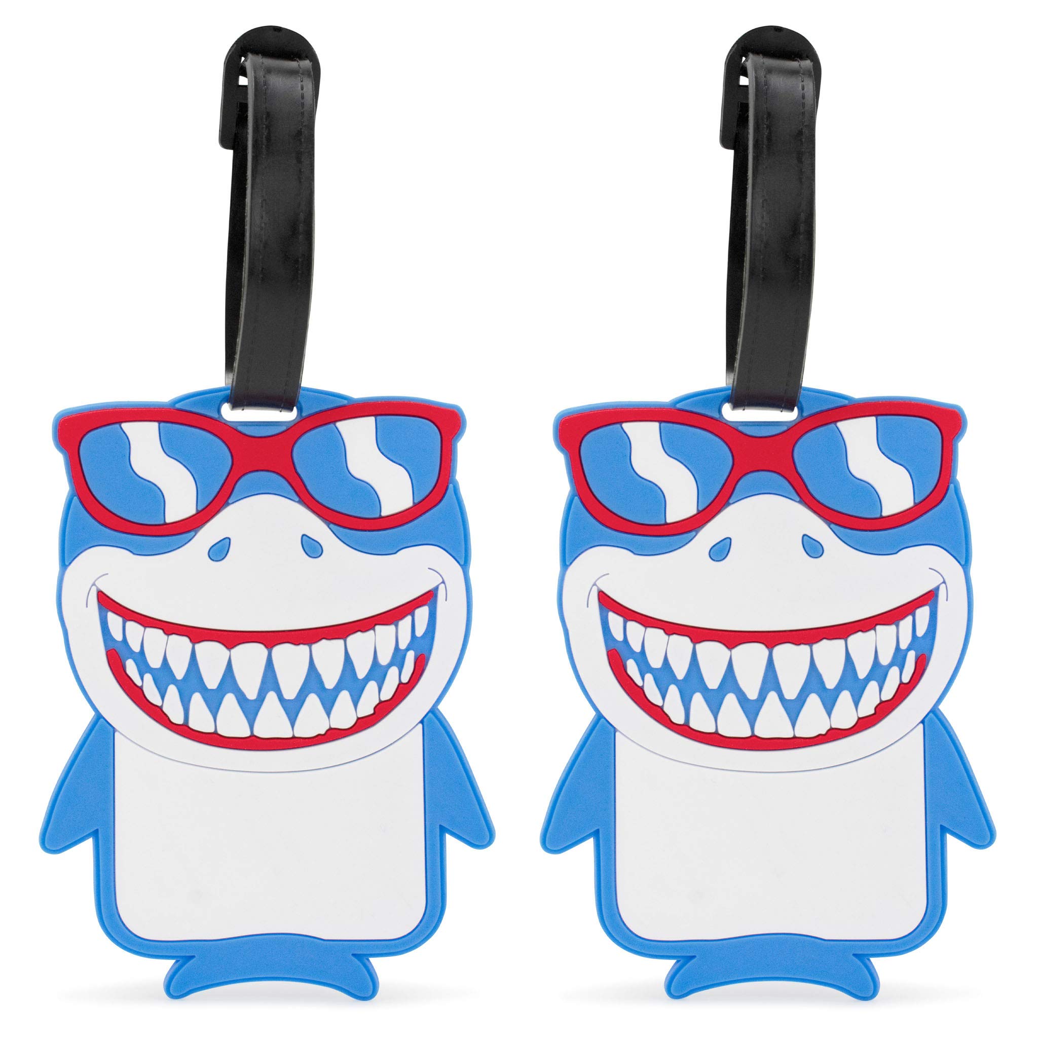 Happy Shark Luggage ID Tags - 2-Piece Novelty Travel Bag Tags for Suitcases & Backpacks | Fun & Durable Identification for Kids & Adults Travel Accessories