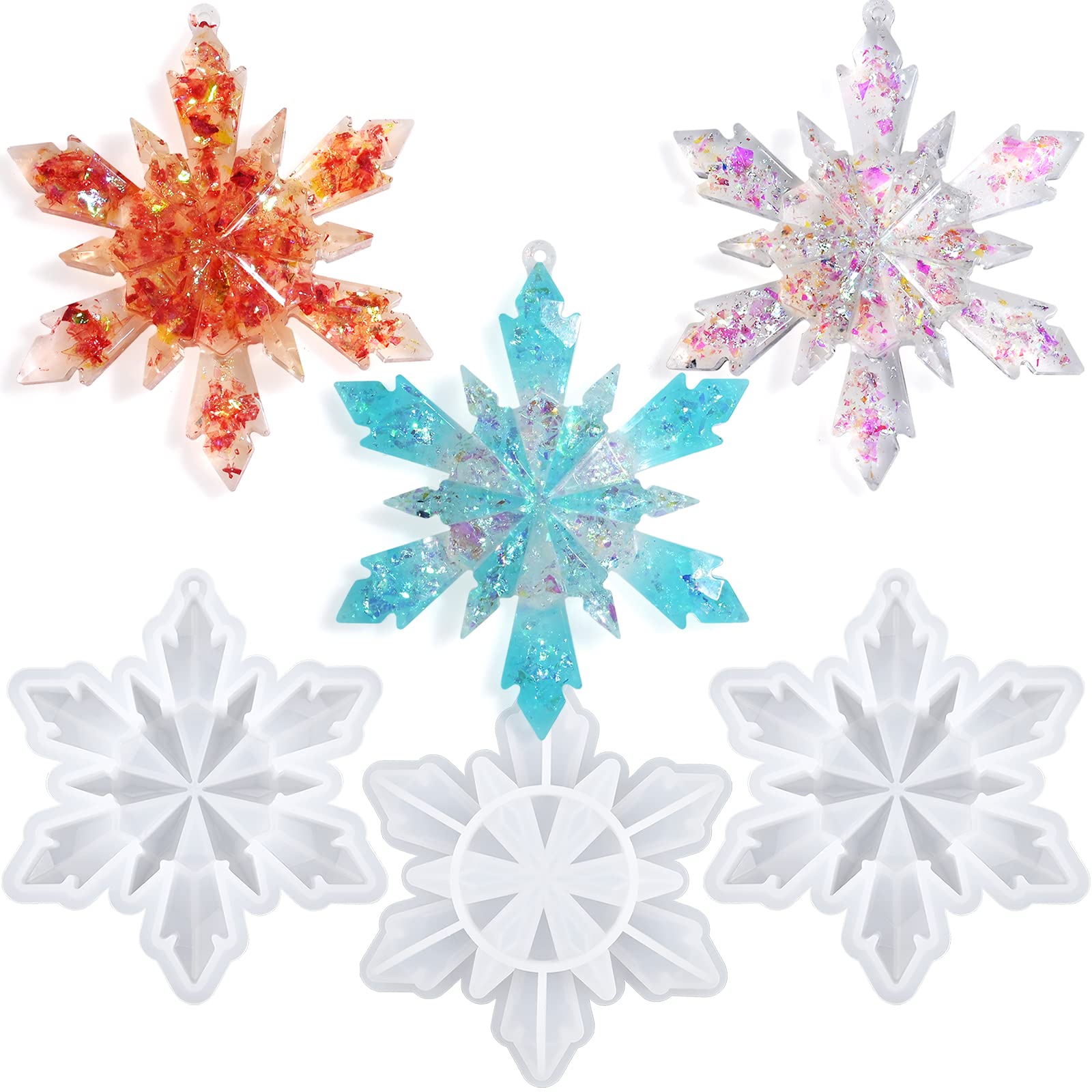 3Pcs Snowflake Silicone Molds for Resin - Christmas Ornament DIY Kit, Xmas Decoration Gift for Holiday Crafts, Home Decor & Party Favors