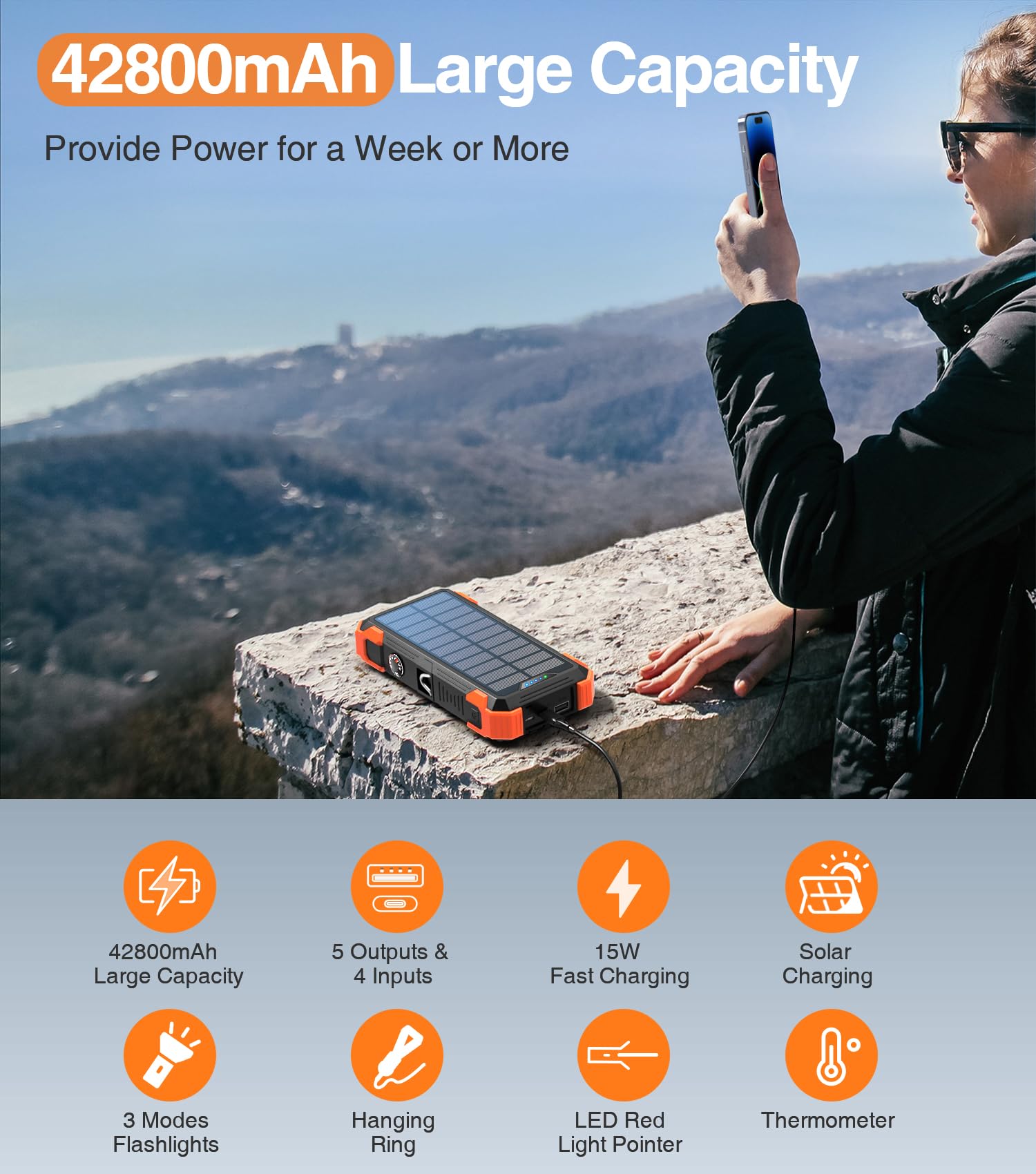GOODaaa PN-W33 20W Solar Charger with PD Fast Charging - Portable Power Bank for Camping, Hiking & Outdoor Adventures