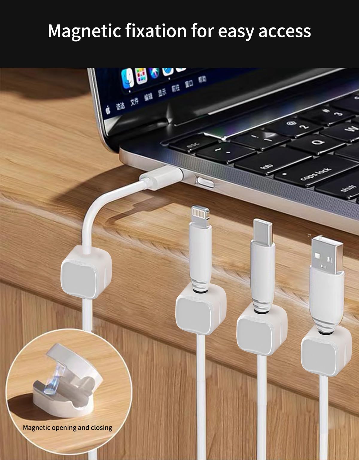 8-Pack Magnetic Cable Clips & Silicone Cable Ties - Adjustable Cord Organizer for Under Desk, Wall, Car & Nightstand - Adhesive Wire Holder for Home & Office Cable Management (Perfect for Organizing Chargers, Headphones & Computer Wires)