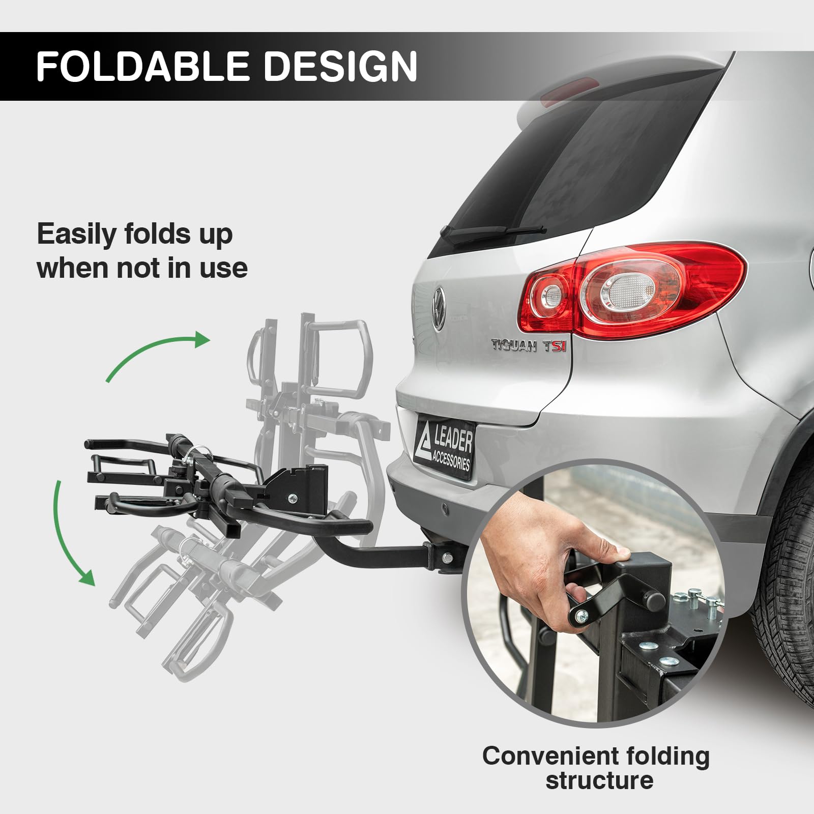 Leader Accessories TrekTote Platform Bike Rack for Car - Foldable 2 Bike Hitch Mount Carrier for SUV, Truck, RV & Ebikes | Quick Tilt Release, Anti-Wobble Design | Perfect for Road Trips, Camping & Outdoor Adventures
