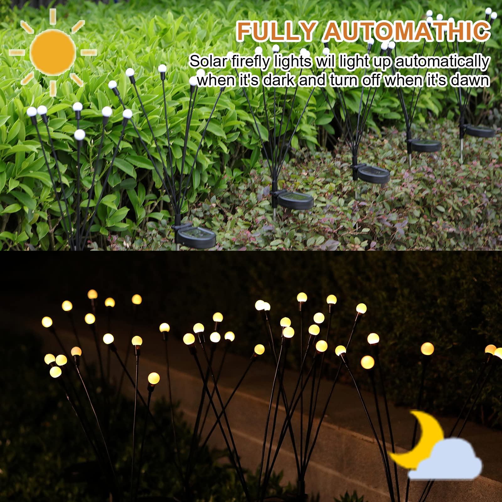 80 LED Solar Firefly Lights Outdoor Waterproof - Warm White Solar Powered Garden Lights for Yard, Patio, Pathway Decoration - 10PCS - Perfect for Backyard, Wedding, Party & Landscape Lighting