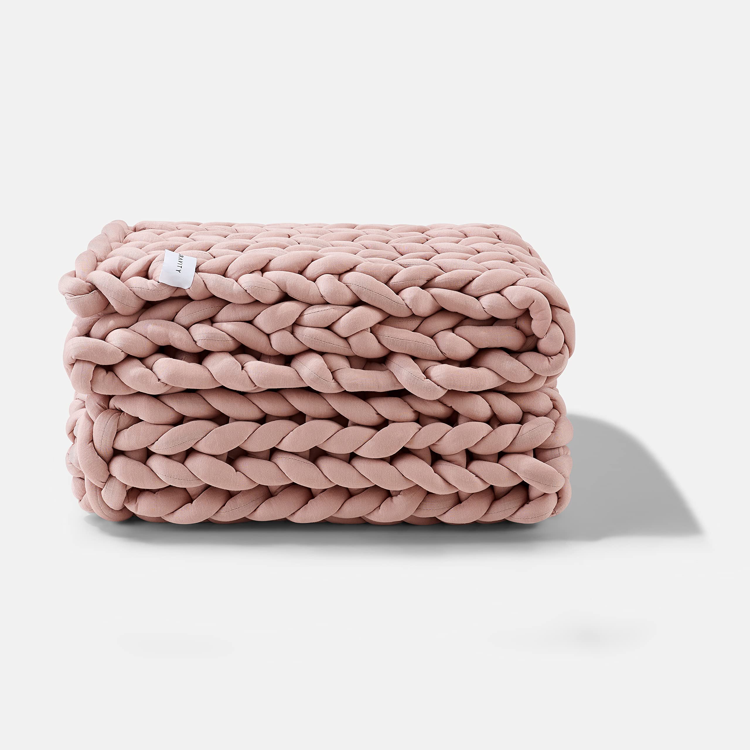 Gravity Blanket Weighted Chunky Knit Blanket 10 lbs - Hand Knitted Clay Weighted Throw Blanket 42x66 Inches - Original Bamboo Jersey Weighted Blanket for Sleep & Anxiety Relief - Breathable Cozy Warm Blanket for Bed, Couch, Travel & Relaxation
