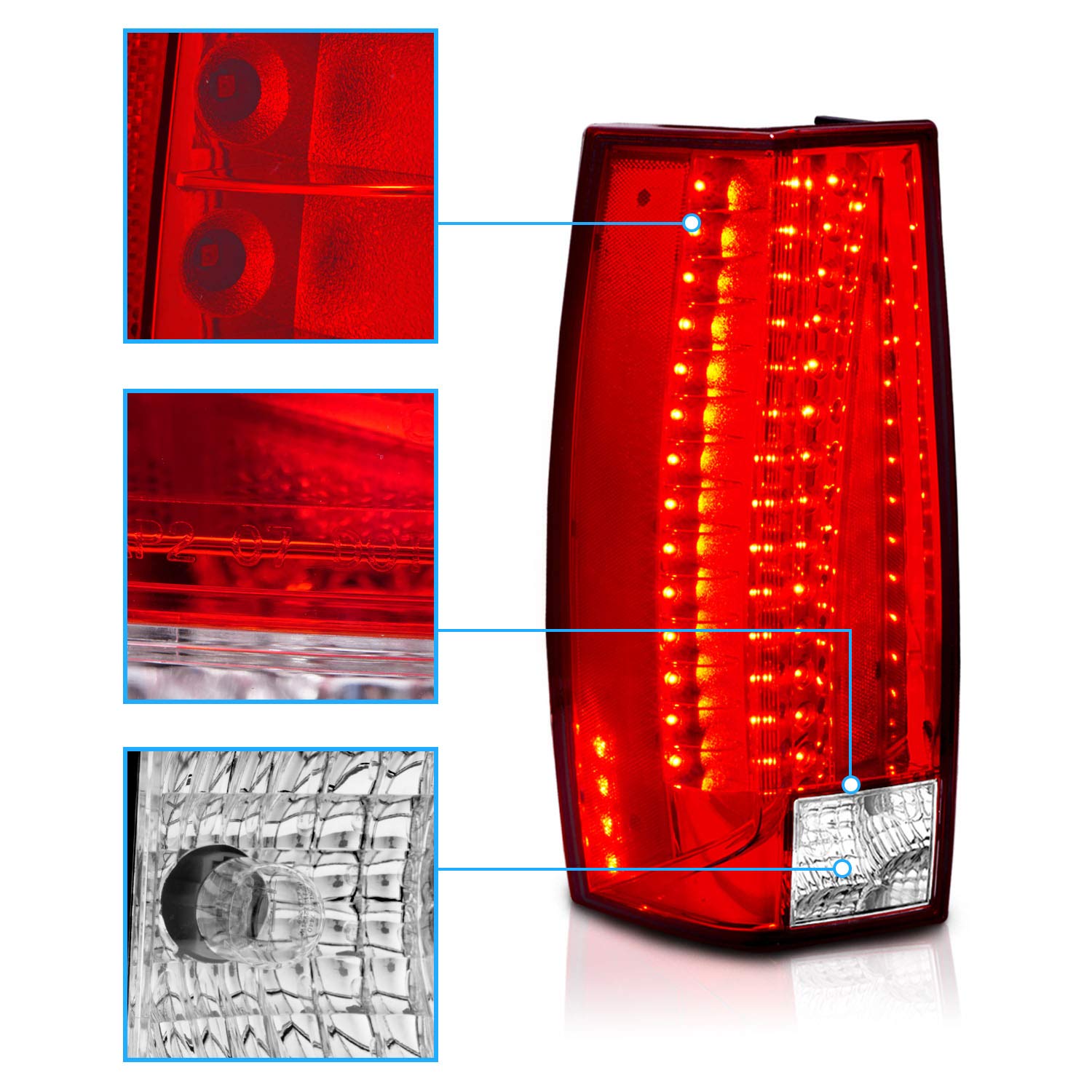 AmeriLite Red/Clear LED Tail Lights G5 for Chevy Tahoe Suburban Yukon - Pair (Left & Right) - Durable, Bright & Easy Installation - Perfect for Night Driving & Off-Road Adventures