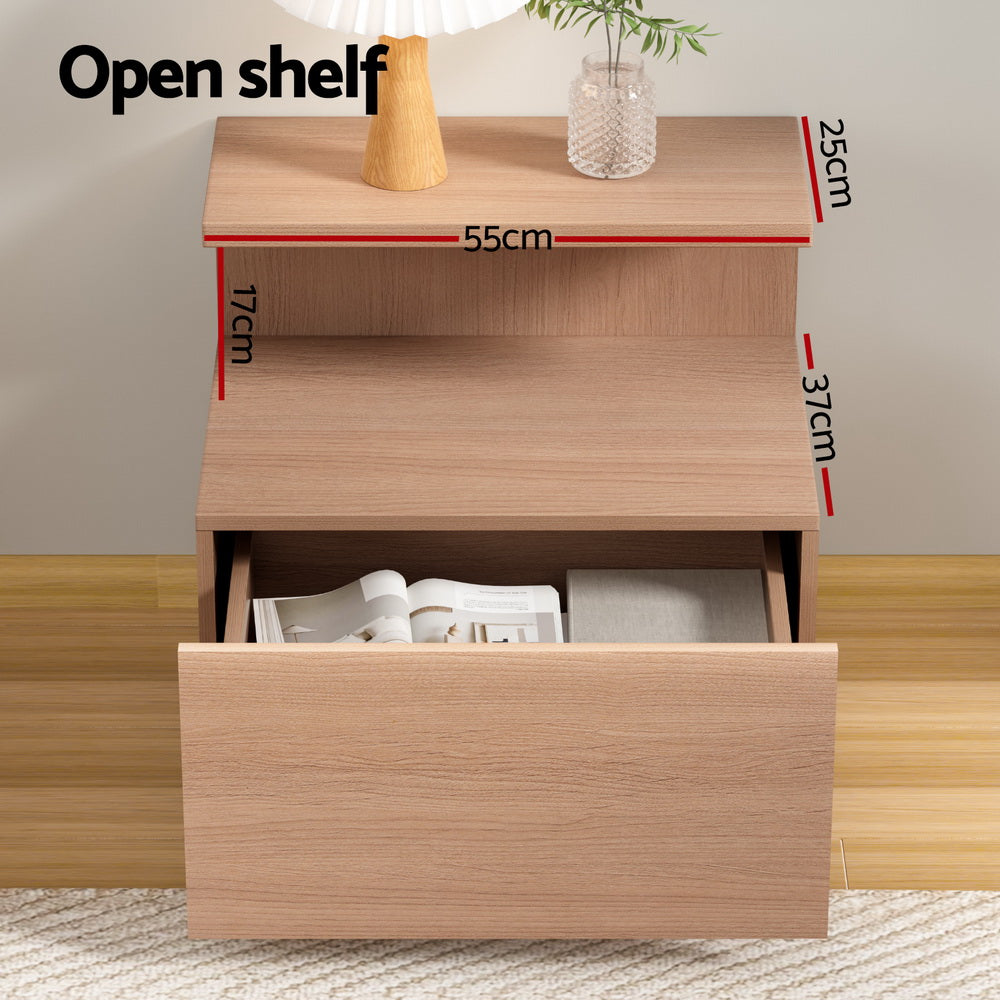 Modern Nightstand with Shelf and Drawer - Solid Pine Wood Bedside Table for Bedroom, Living Room & Office - Compact Storage Solution for Lamps, Books & Essentials