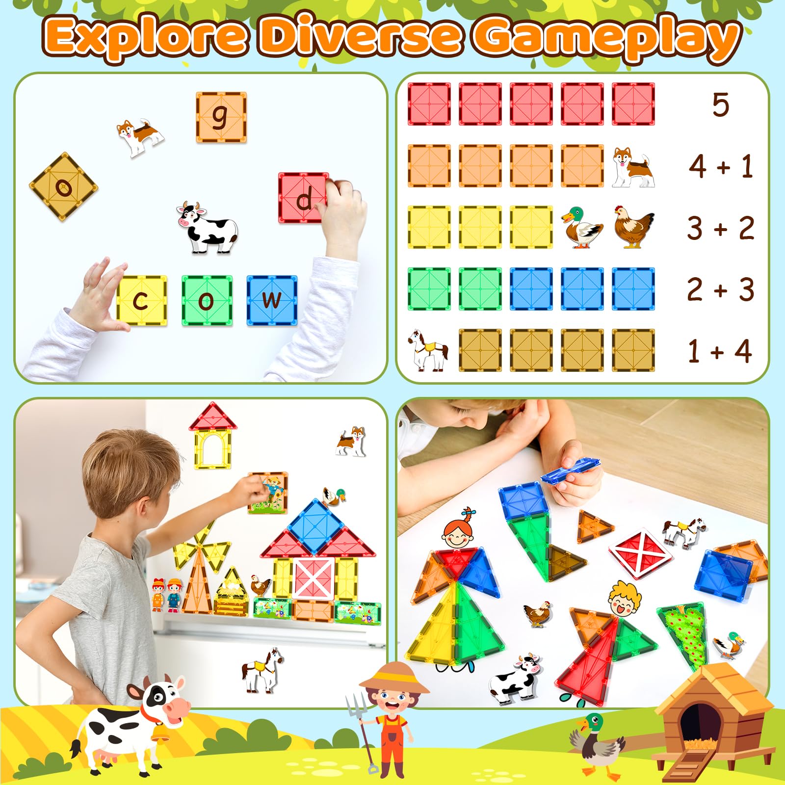 Magnetic Building Blocks Set with Farm Animals - STEM Educational Toys for Kids Ages 3-7 | Perfect for Preschool Learning, Classroom Activities & Creative Play at Home