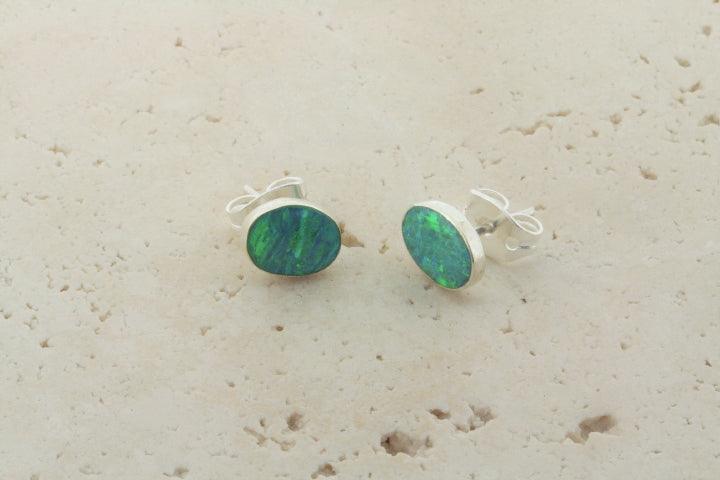 Natural Green Lime Opal Stud Earrings - Oval Cut Gemstone Jewelry for Women, Perfect for Parties & Daily Wear