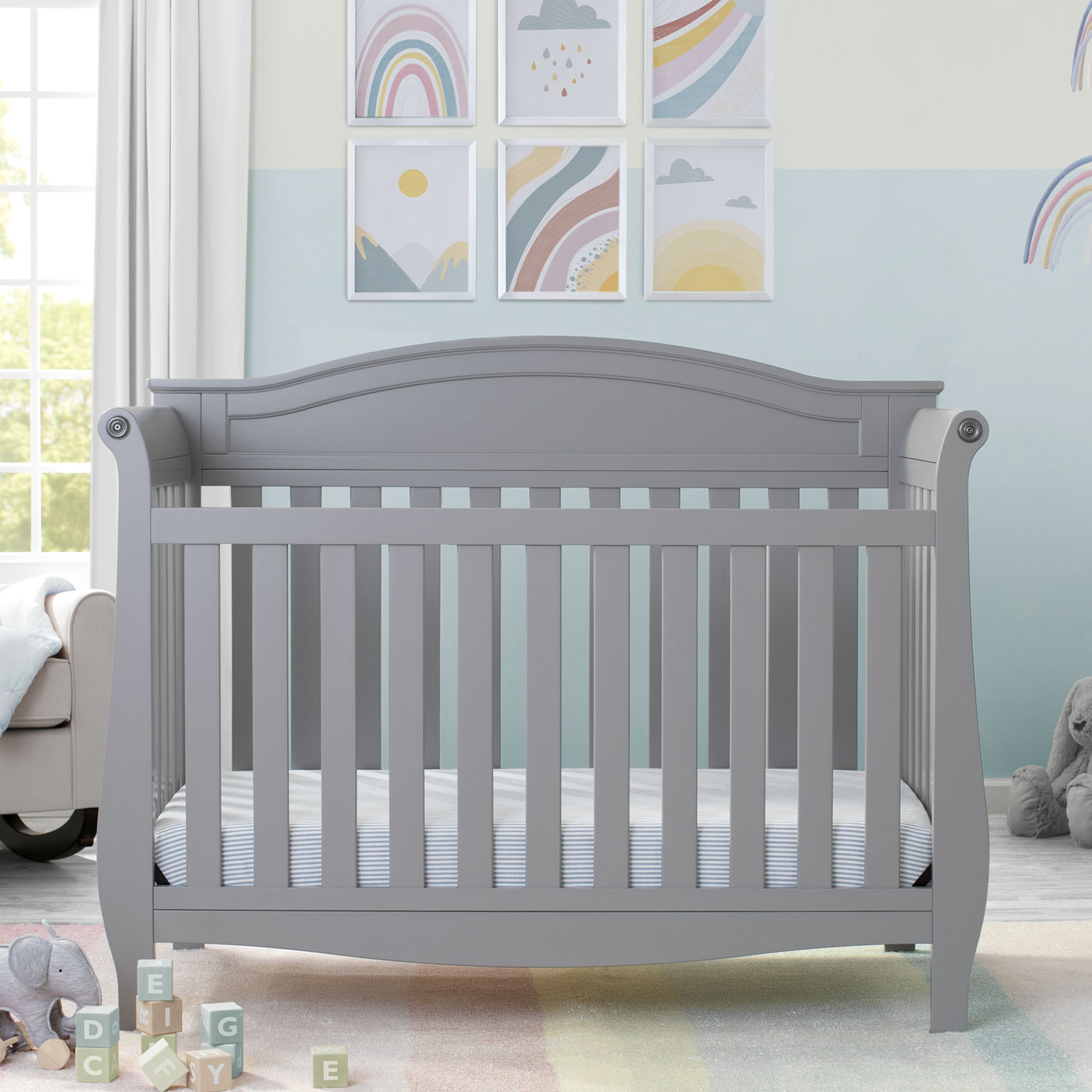 Lancaster 4-in-1 Convertible Baby Crib - White Nursery Furniture for Newborn to Toddler | Perfect for Modern Nursery, Bedroom & Daycare Use