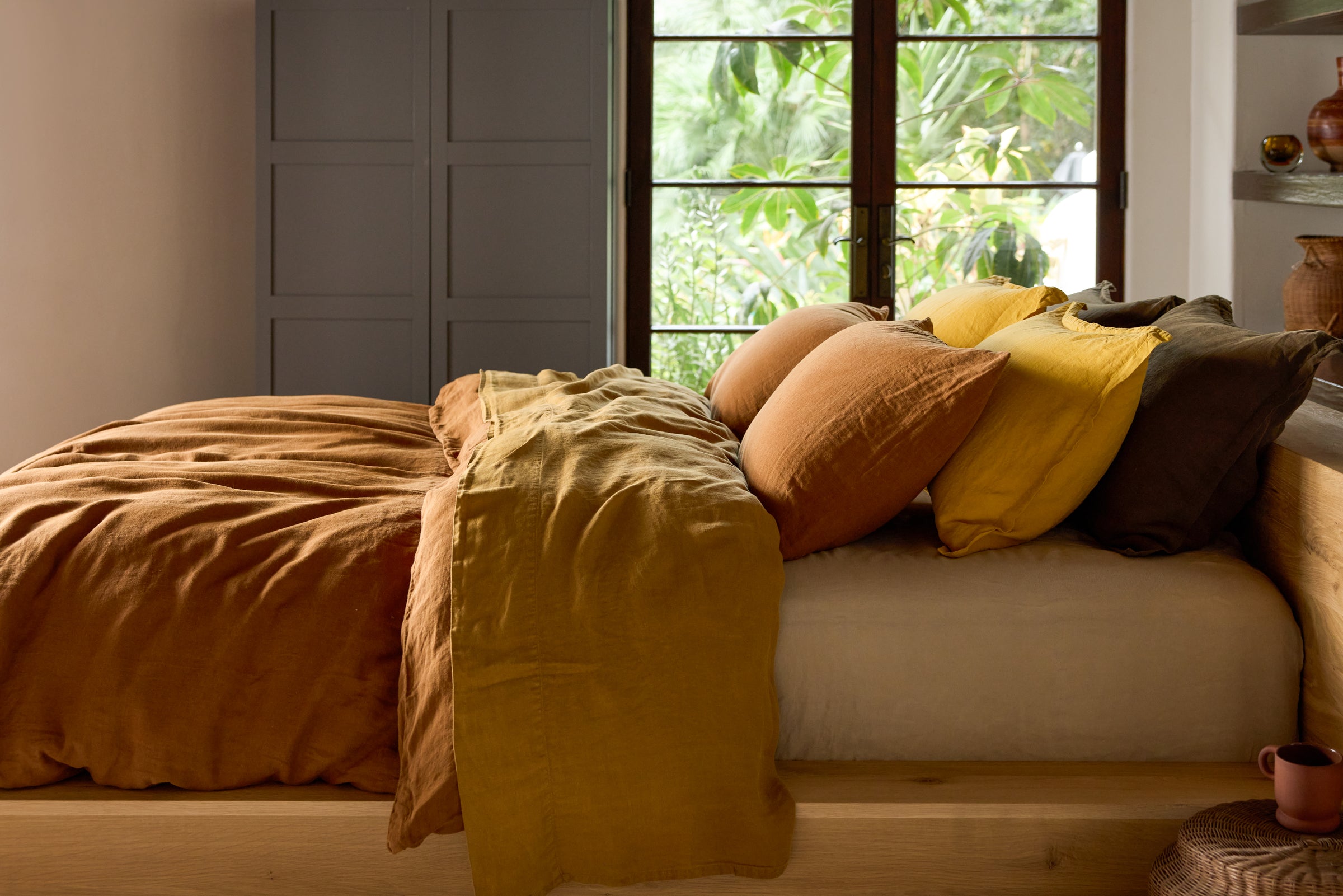 Premium Linen Duvet Cover Set - Marigold King/California King Size | Breathable & Soft 100% Natural Flax Bedding | Perfect for Summer & All-Season Comfort in Bedroom