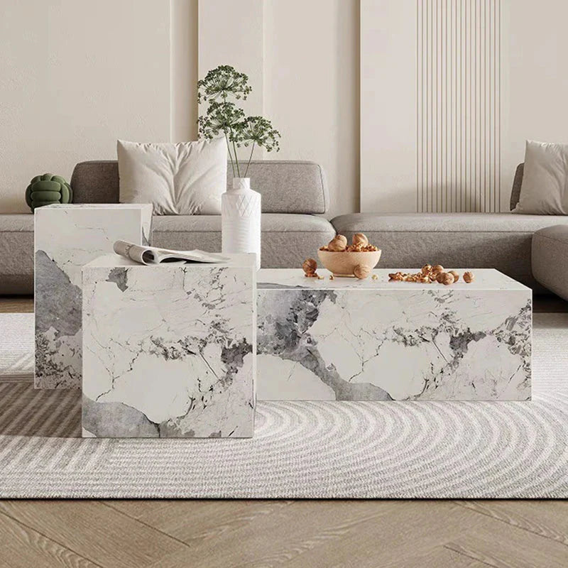 Premium Sintered Stone Marble Coffee Table Set of 3 - Modern Living Room Furniture for Home Decor & Entertaining