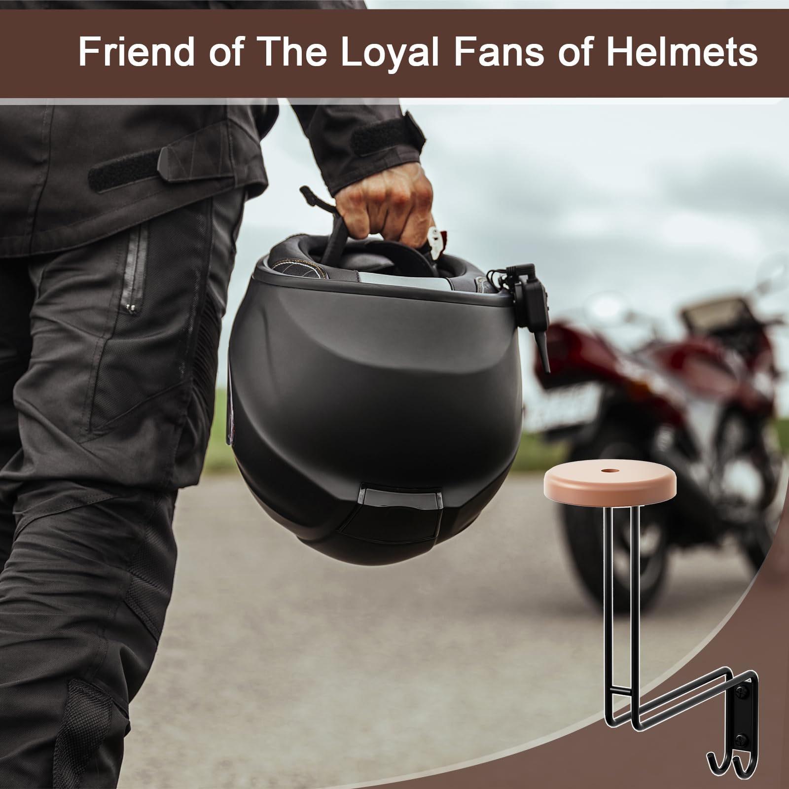 2 Pack Motorcycle Helmet Rack Wall Mount with Hooks - for Bike, Coat & Cap Storage