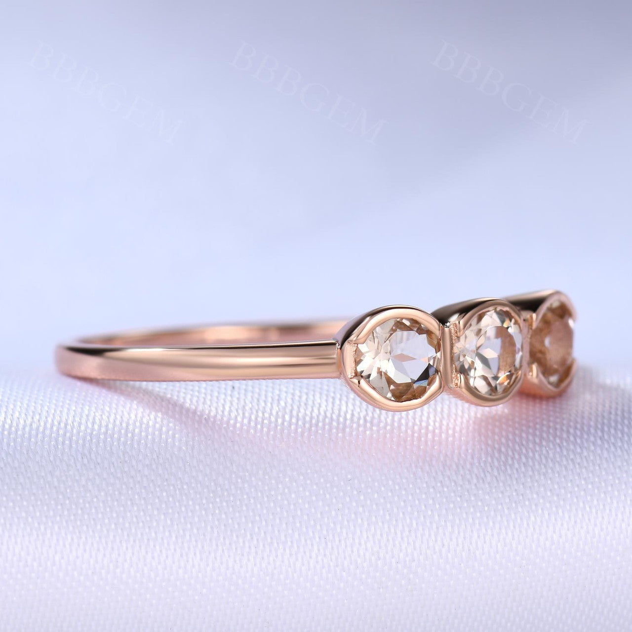 Morganite Wedding Ring - Minimalist Three Stone Engagement Ring for Women, Bridal Promise & Anniversary Gift - Perfect for Proposals, Weddings & Special Occasions