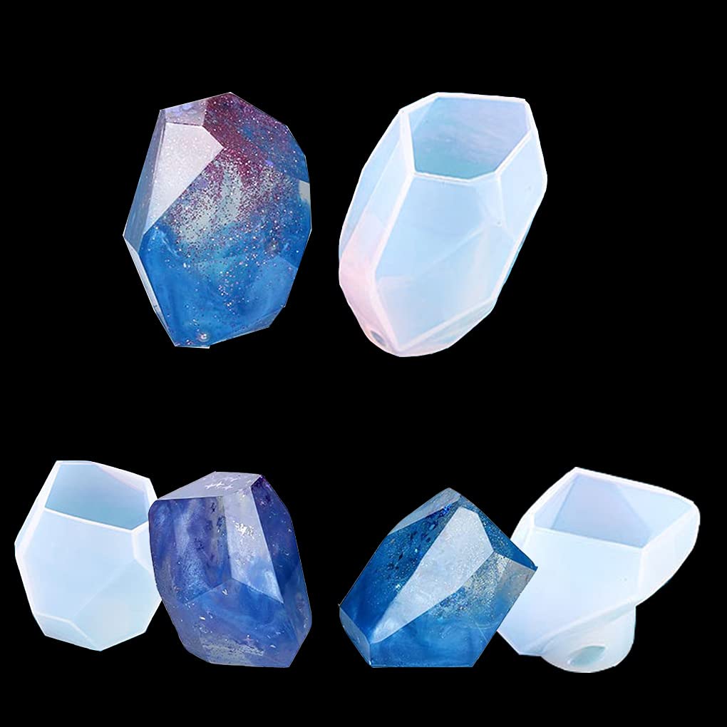 FineInno 3-Piece Large Gemstone Resin Molds for Jewelry Making - Multi-Faceted Stone Silicone Molds for DIY Epoxy Resin Casting, Aromatherapy & Candle Making - Perfect for Handmade Gifts, Home Decor & Craft Projects