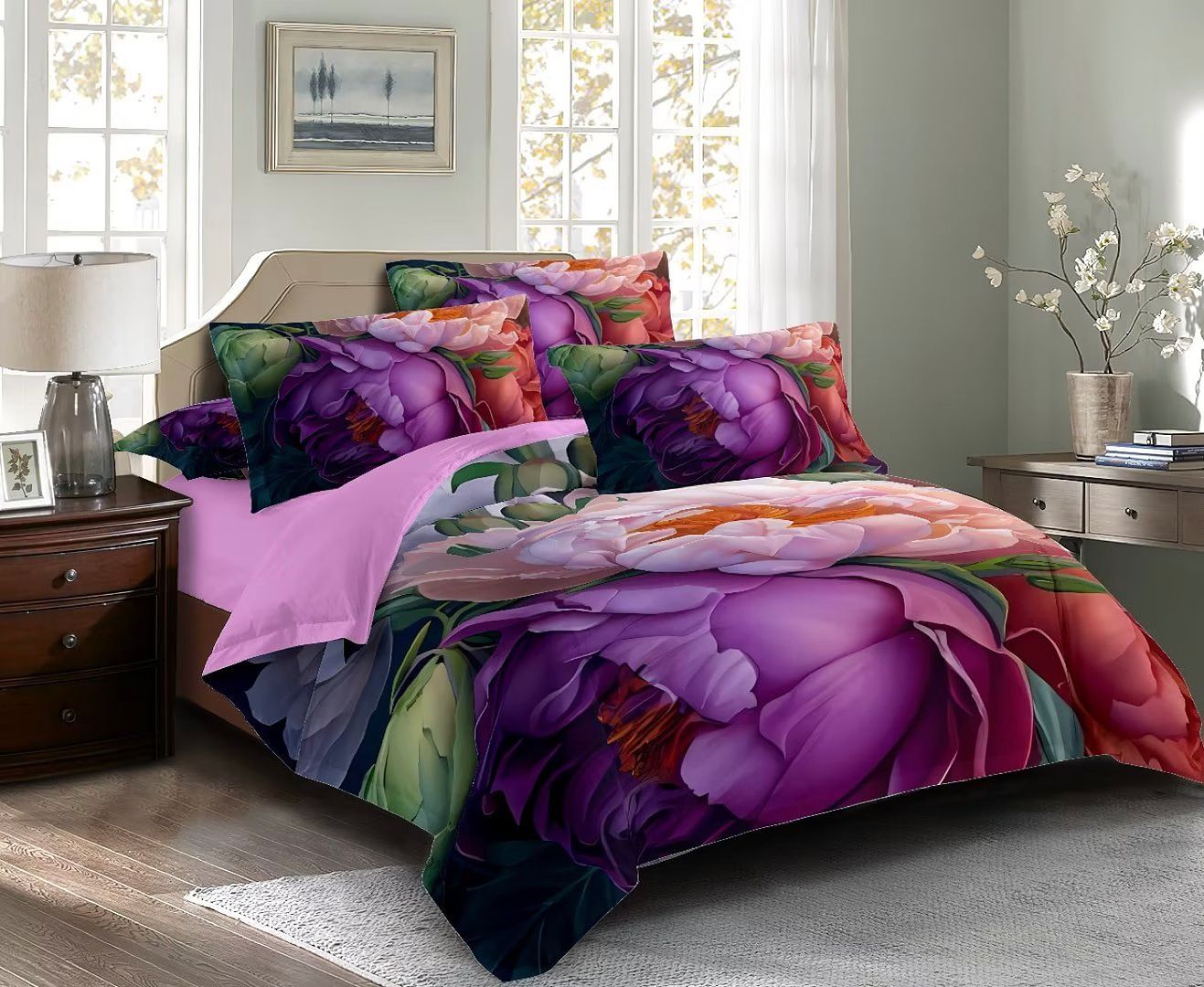 Kaie Floral Quilt Cover Set - Super King Size Bedding | Soft & Breathable Duvet Cover with Pillowcases | Perfect for Master Bedroom, Guest Room & Luxury Hotels