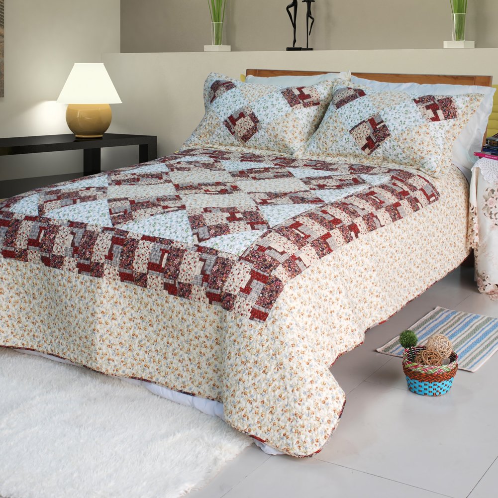 Premium 2-Piece Cotton Floral Patchwork Quilt Set - Twin Size Bedding for Cozy Comfort | Perfect for Guest Rooms, Dorms & Seasonal Decor