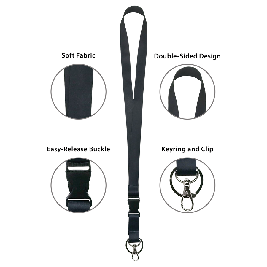 Premium Black Lanyard with Metal Hook - Adjustable Neck Strap for ID Badges, Keys & Access Cards - Ideal for Office, School, Events & Security Personnel