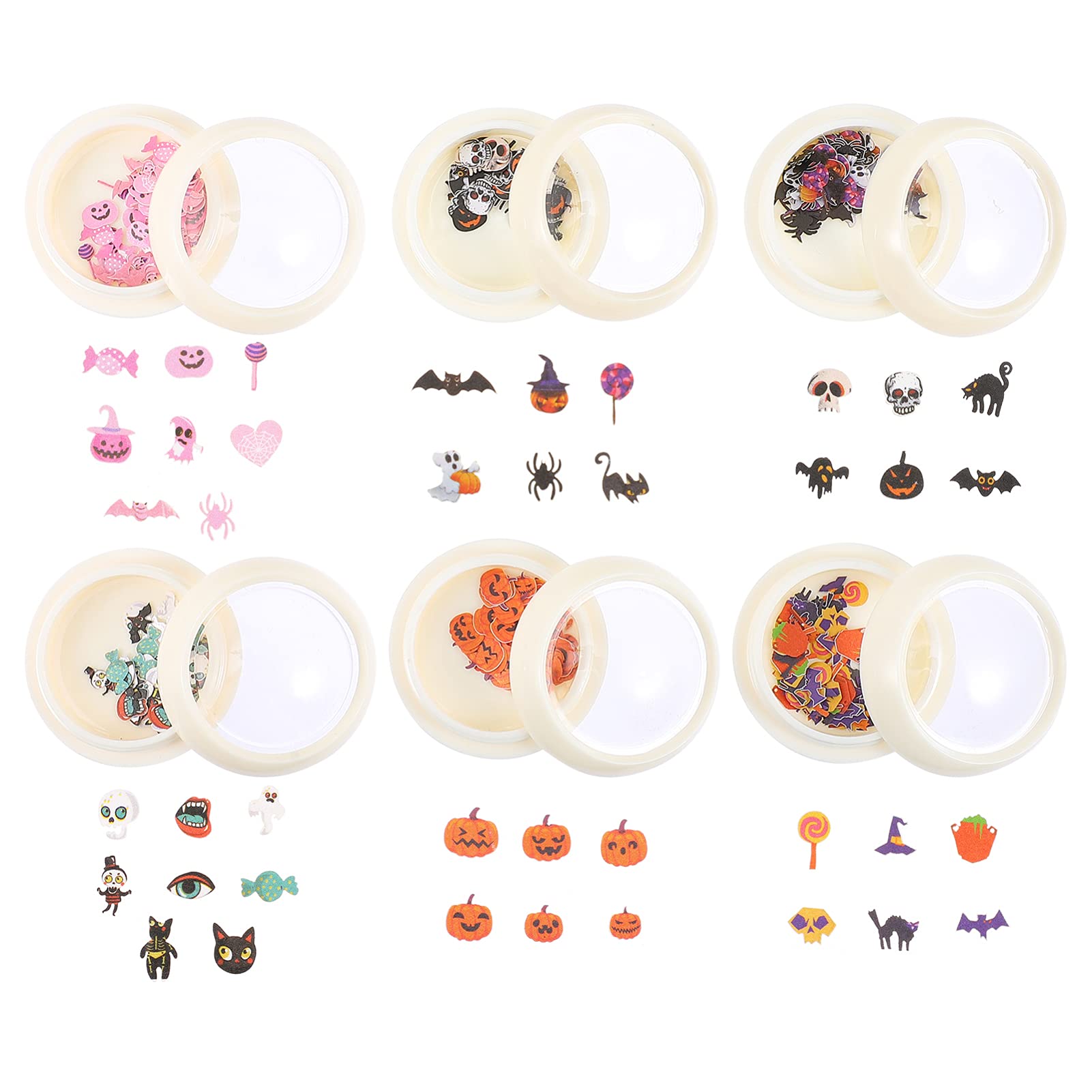 Lurrose Halloween Nail Art Kit - 6 Boxes of 3D Nail Sequins (Pumpkin, Spider, Bat & Skull) | DIY Nail Decals & Stickers for Women | Perfect for Halloween Parties, Costume Nails & Spooky Manicures