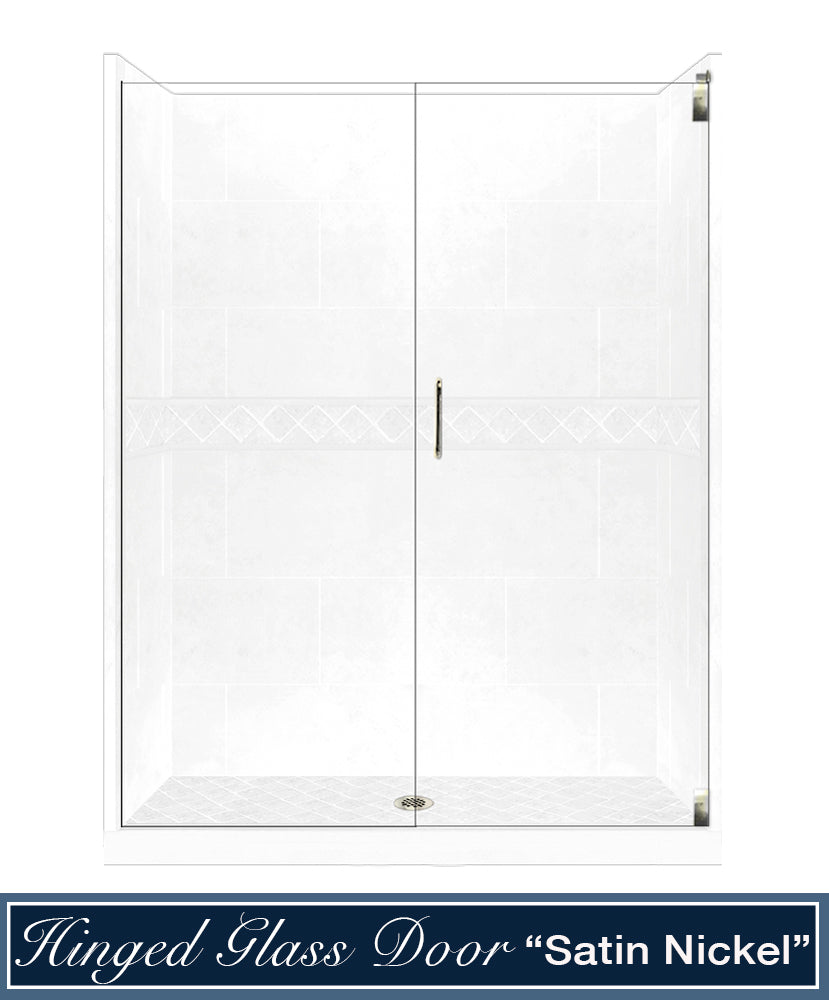 60 Alcove Natural Buff Sistine Stone & Diamond Stone Accent DIY Shower Remodel Kit - Easy Bathroom Upgrade for Home Renovation Projects