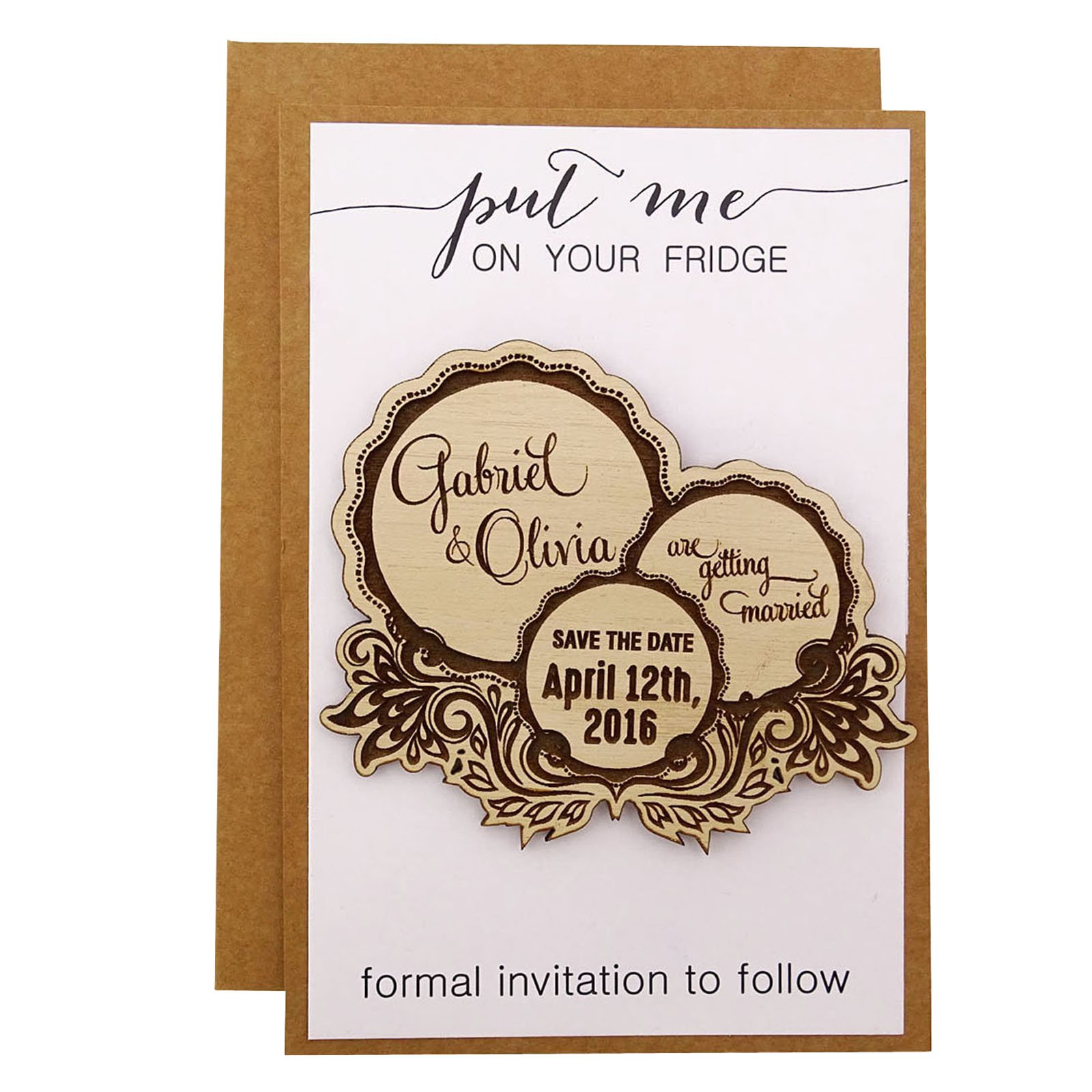 Personalized Rustic Wood Save The Date Magnets - 45 Engraved Wedding Announcement Cards with Envelopes - Perfect for DIY Wedding Invitations & Bridal Shower Favors