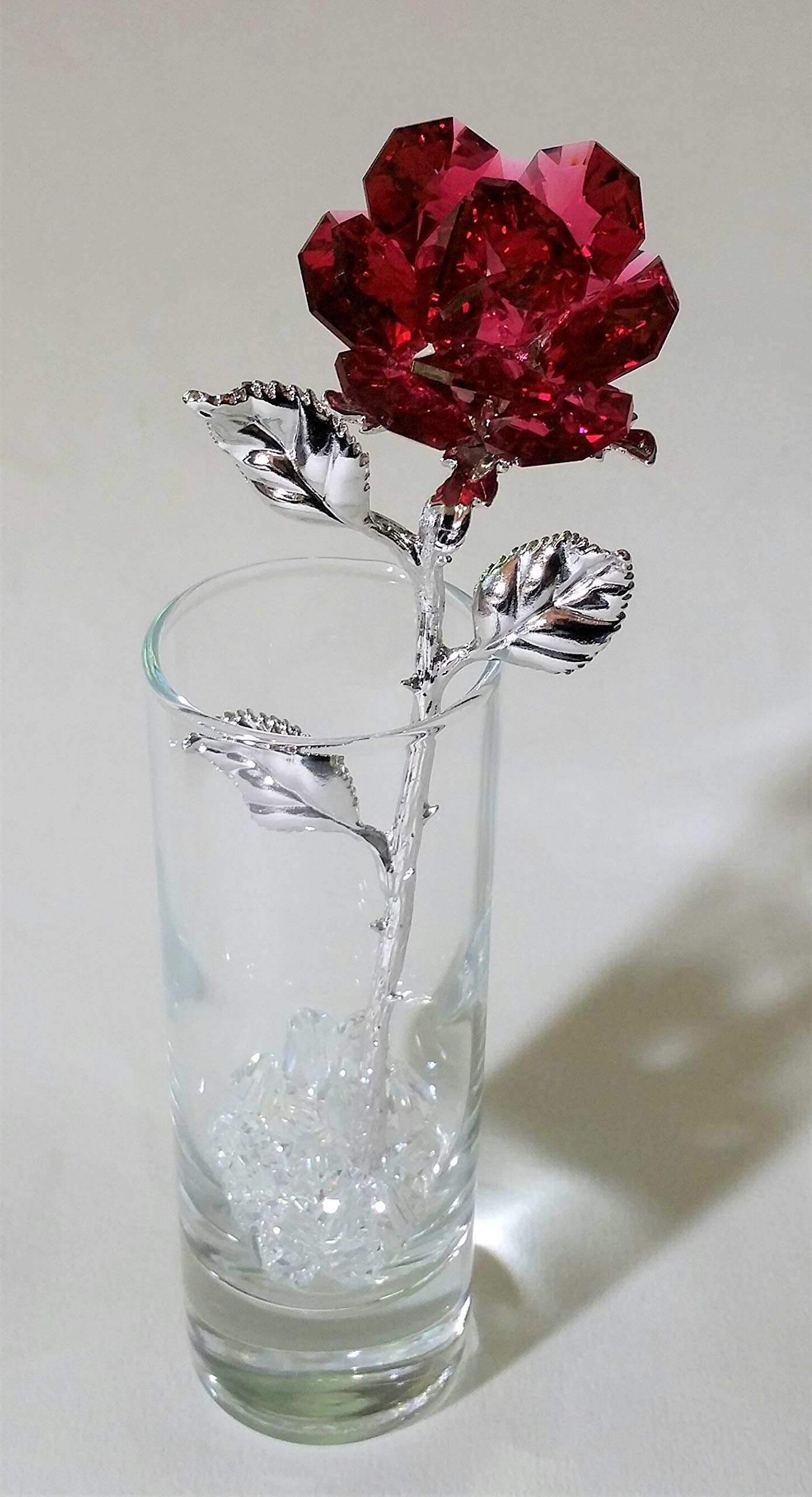Elegant Red Crystal Rose in Glass Vase - Perfect for Home Decor, Wedding Centerpieces & Romantic Gifts