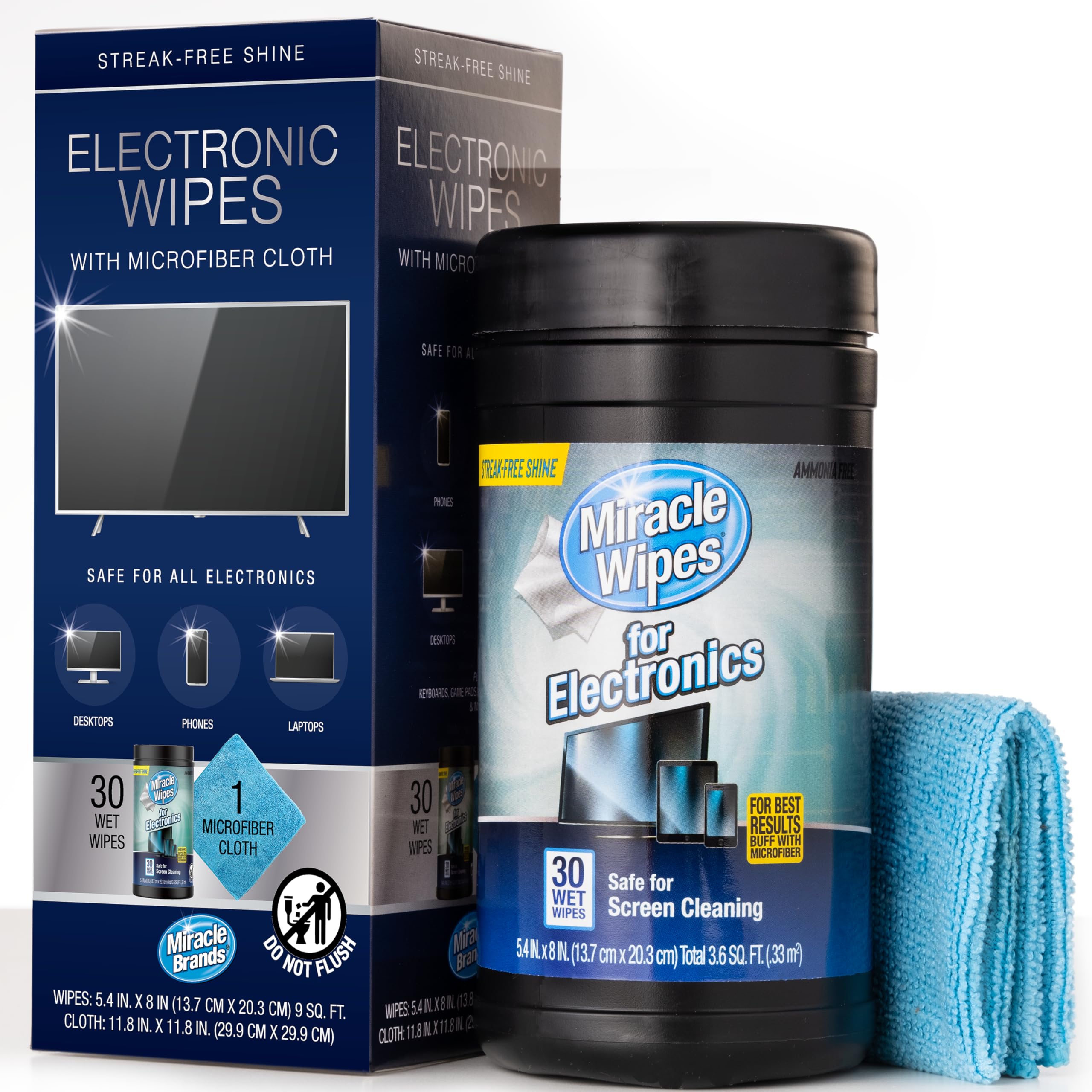 MiracleWipes Premium Electronics Cleaning Wipes for TV, Phone, Monitor, Laptop & More - 30 Count with Microfiber Towel - Safe for Screens, Keyboards & Gadgets - Perfect for Home, Office & Travel Use