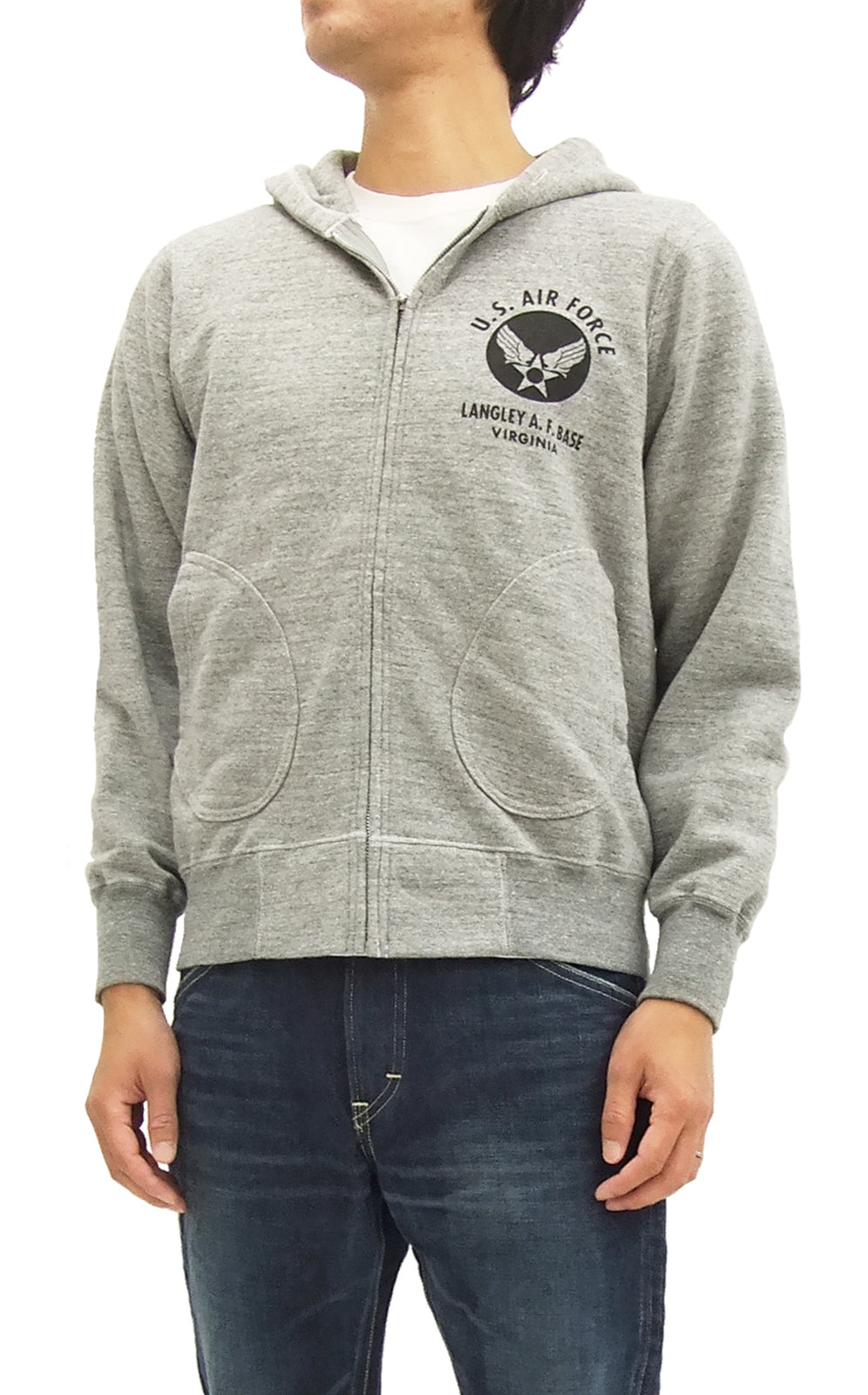 Buzz Rickson Men's USAAF Insignia Zip Front Hooded Sweatshirt - Heather Gray | Vintage Military Style Hoodie for Casual Wear & Outdoor Activities