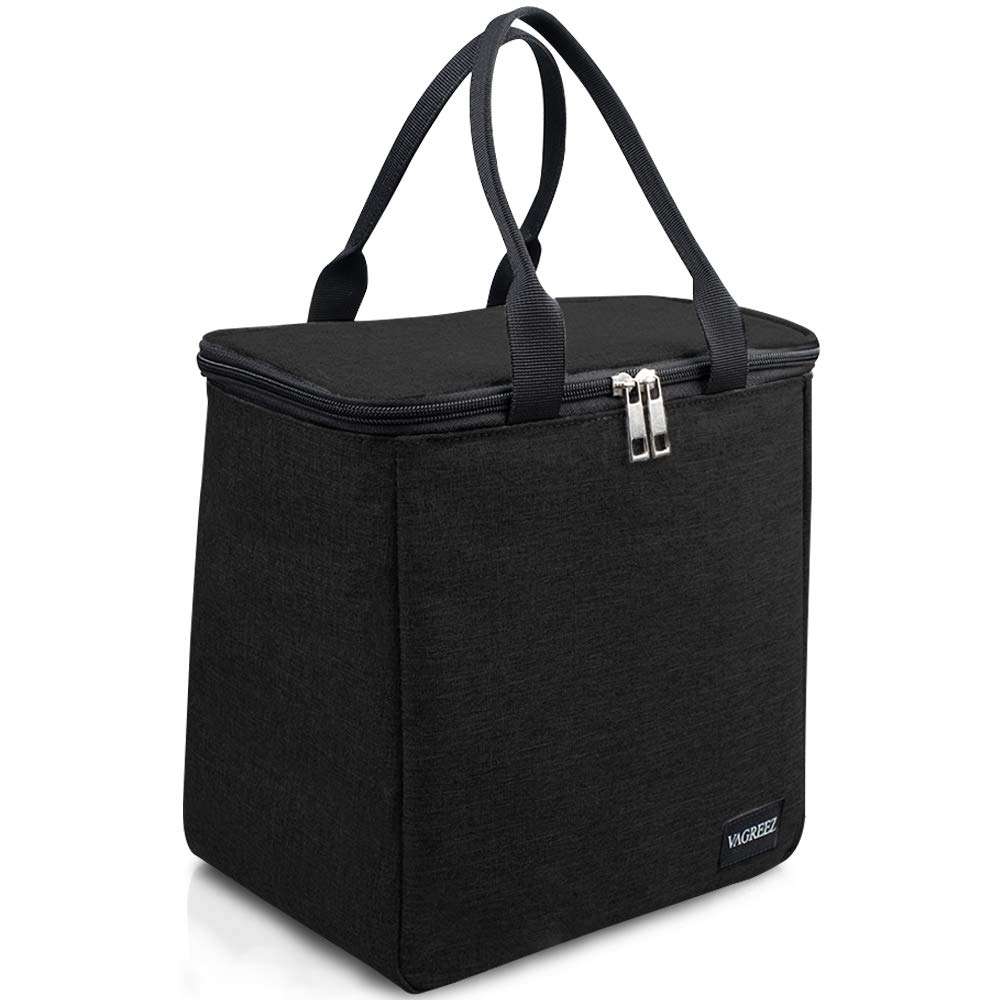 VAGREEZ Large Insulated Lunch Bag for Men & Women - Black Lunch Tote for Work, School, Picnic & Outdoor Activities