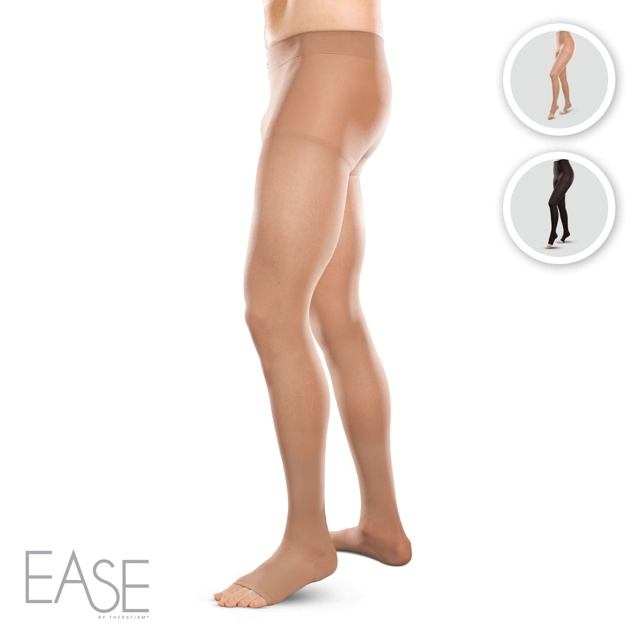 Ease Opaque Open-Toe Waist High Compression Stockings 20-30mmHg - Moderate Support Medical Socks for Women (Sand, Medium Long) - Perfect for Varicose Veins, Pregnancy & Long Flights