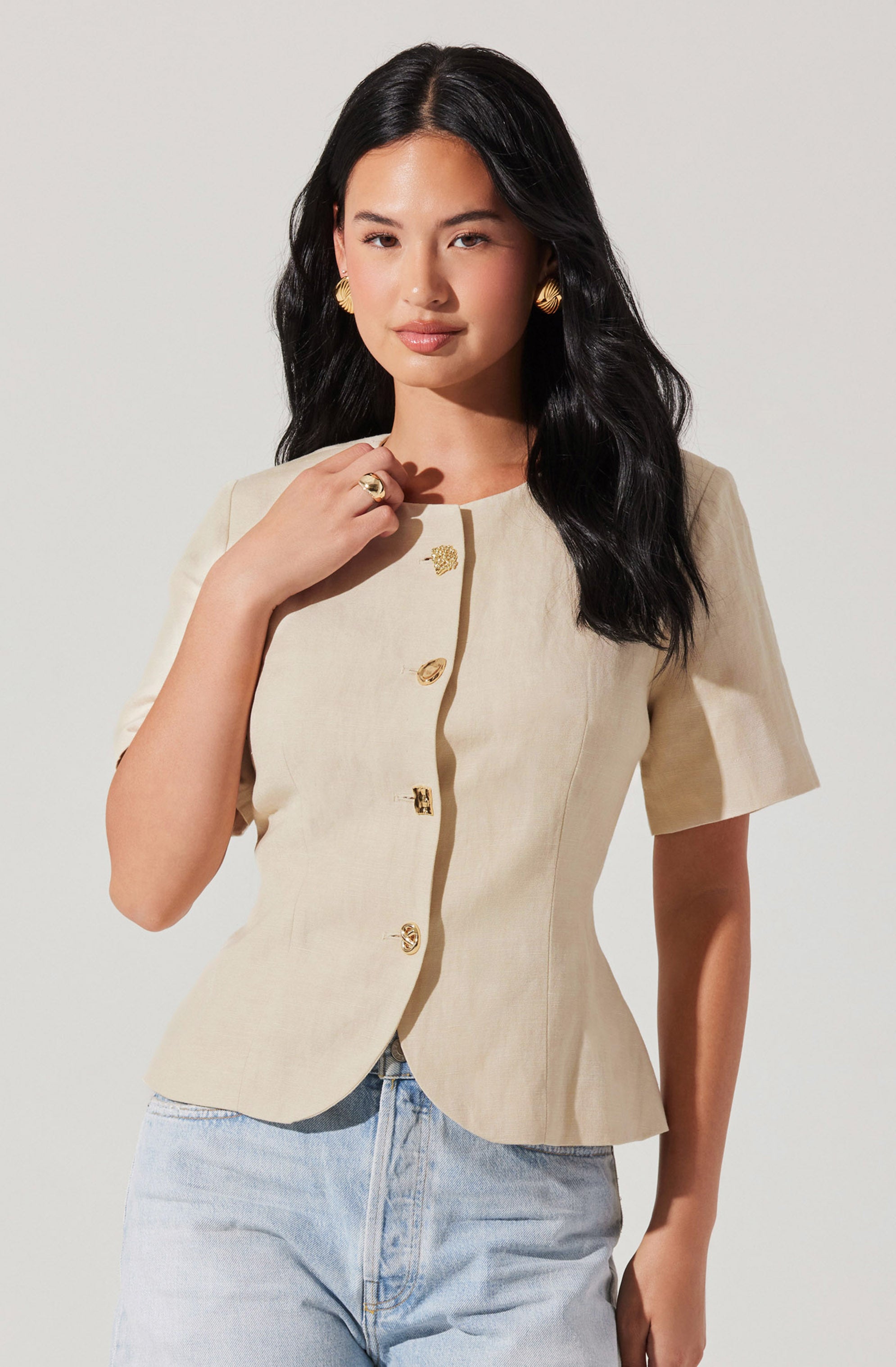 Saige Cutaway Linen Blend Jacket - Lightweight Summer Blazer for Women | Office Wear, Casual Outfits & Special Occasions