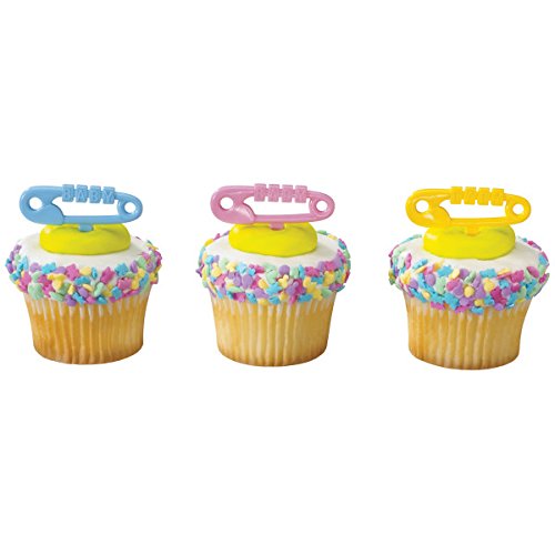 Baby Diaper Pins & Cupcake Toppers - 12 Pack Stainless Steel Safety Pins for Baby Showers, Birthday Parties & Cake Decorations