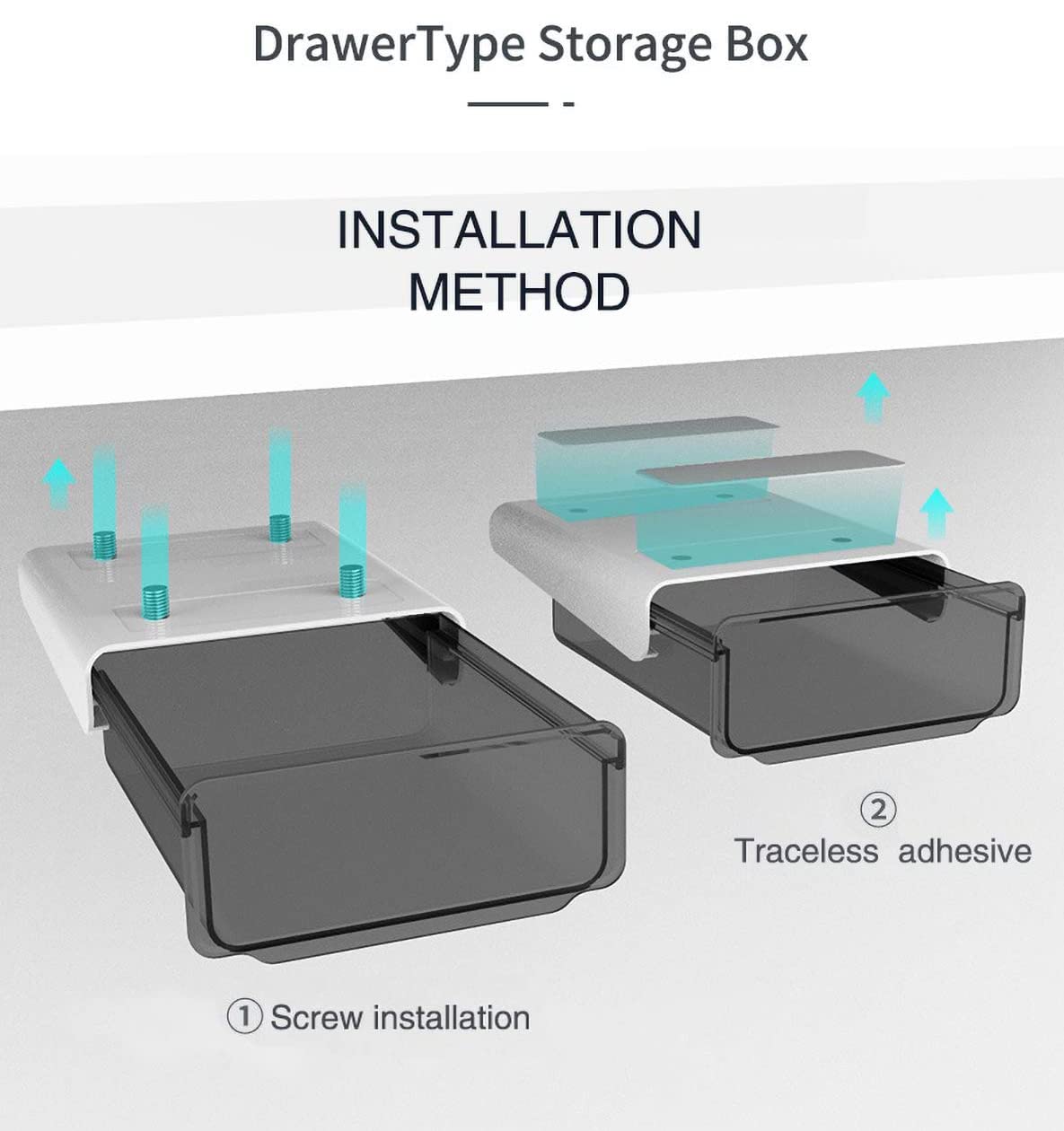 Self-Adhesive Under Desk Drawer Organizer - 2 Pack Hidden Slide-Out Storage Tray for Office Supplies, Stationery & Utensils - Perfect for Home Office, School Desk & Kitchen Countertop (Large, Black)