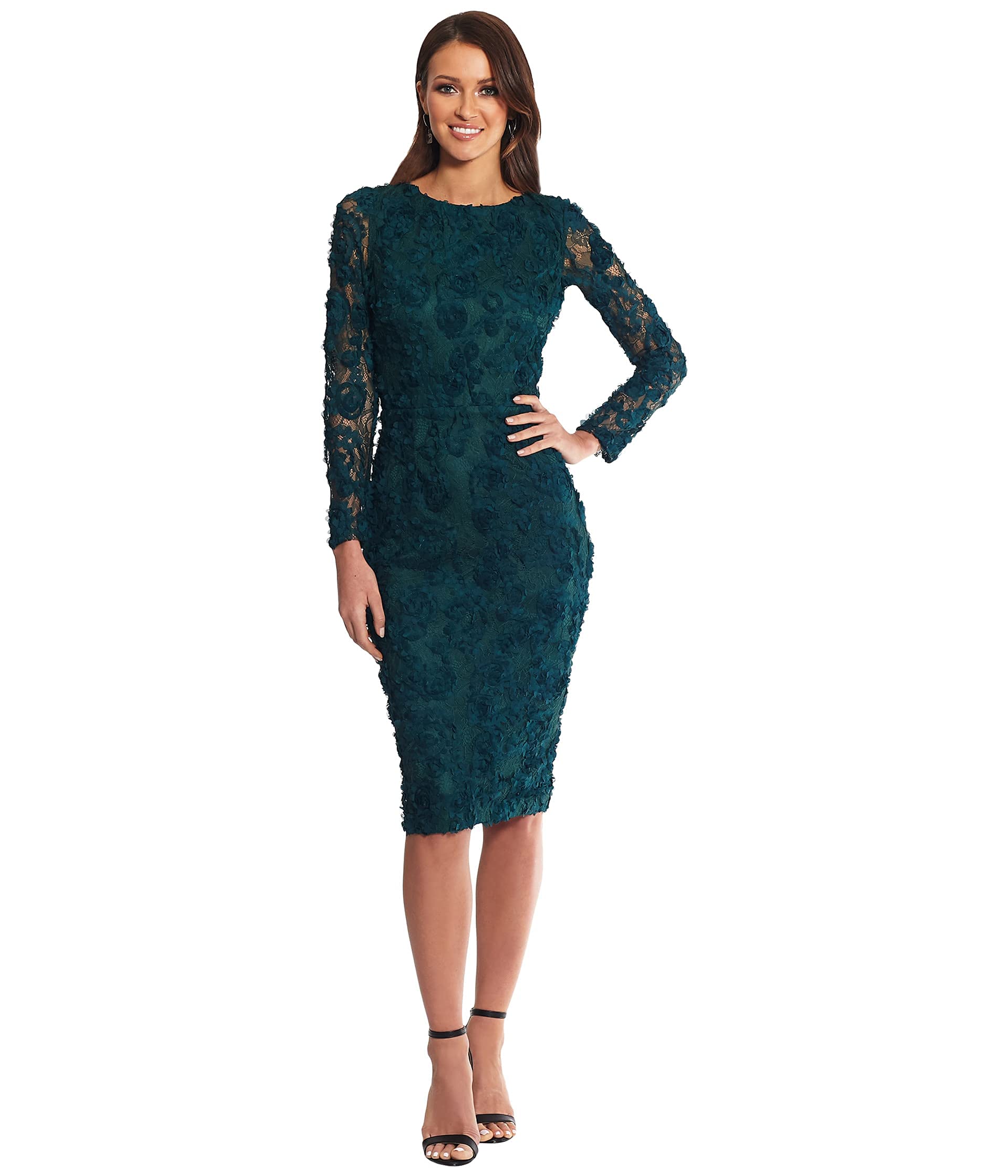 Xscape Women's Long Sleeve Lace Soutache Short Dress - Elegant Cocktail Party & Evening Wear for Special Occasions