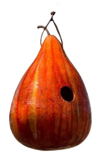 Amish Handcrafted Orange & Honey Psychedelic Striped Gourd Bird House - Unique Garden Decor for Backyard Bird Watching & Nature Lovers