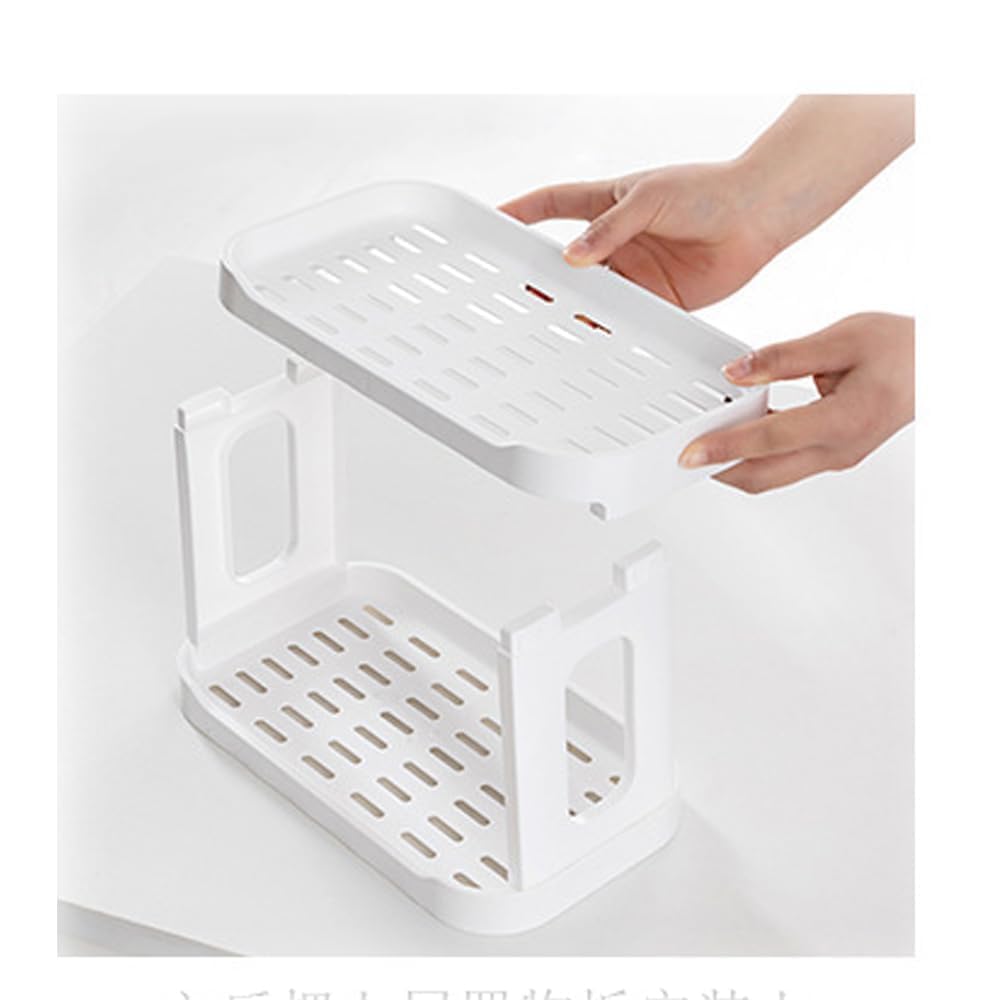 OTIPORTER 2-Tier Foldable Desktop Organizer - Plastic Storage Shelf for Office, Home, Kitchen & Bathroom | Space-Saving Cosmetic & Stationery Holder | Perfect for Small Spaces & Clutter-Free Organization (White)