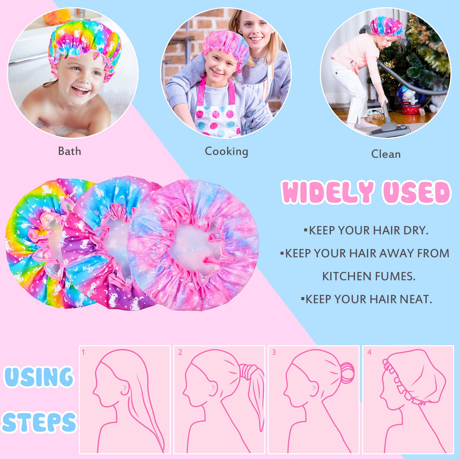 Unicorn Shower Cap for Kids - Adjustable Waterproof Shower Cap for Girls with Long Hair, Cute Rainbow Design for Toddlers & Children - Perfect for Bath Time, Swimming & Hair Protection