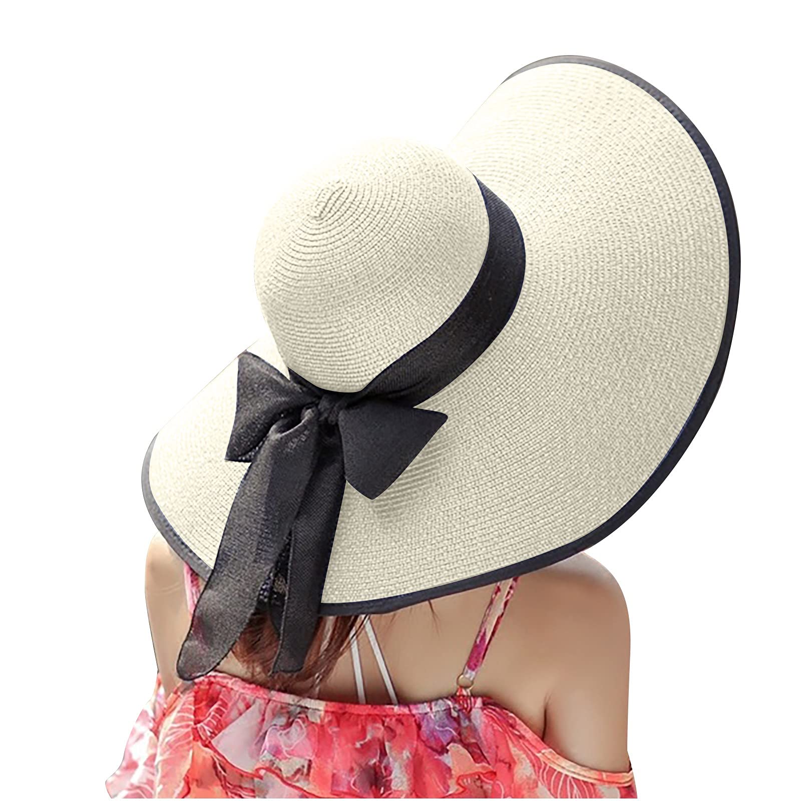 Women's Wide Brim Straw Sun Hat - Foldable Floppy Beach Hat with UV Protection UPF 50+ & Glasses Holder - Perfect for Summer Vacations, Pool Parties, and Outdoor Adventures