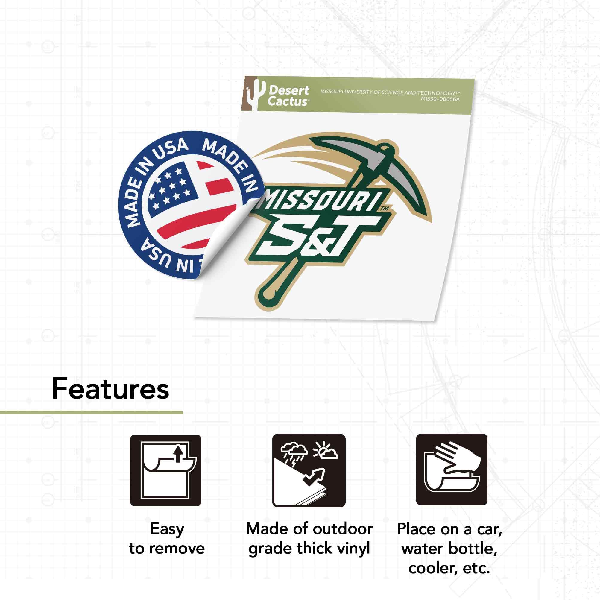 Missouri S&T Miners Vinyl Decal Sticker - Desert Cactus Design for Laptop, Water Bottle, Car & Scrapbook - Durable University of Science and Technology Decals for Students & Alumni - Perfect for School Spirit & DIY Crafts