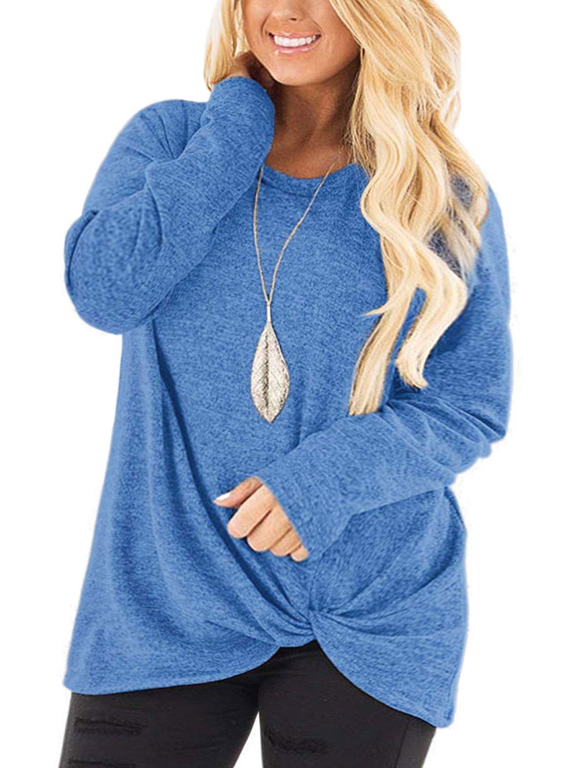 DOLNINE Women's Plus Size Knotted Tops Long Sleeve Tee Shirts - Loose Casual Blouse for Women | Comfortable Stretchy Fabric for Everyday Wear, Work & Weekend Outfits