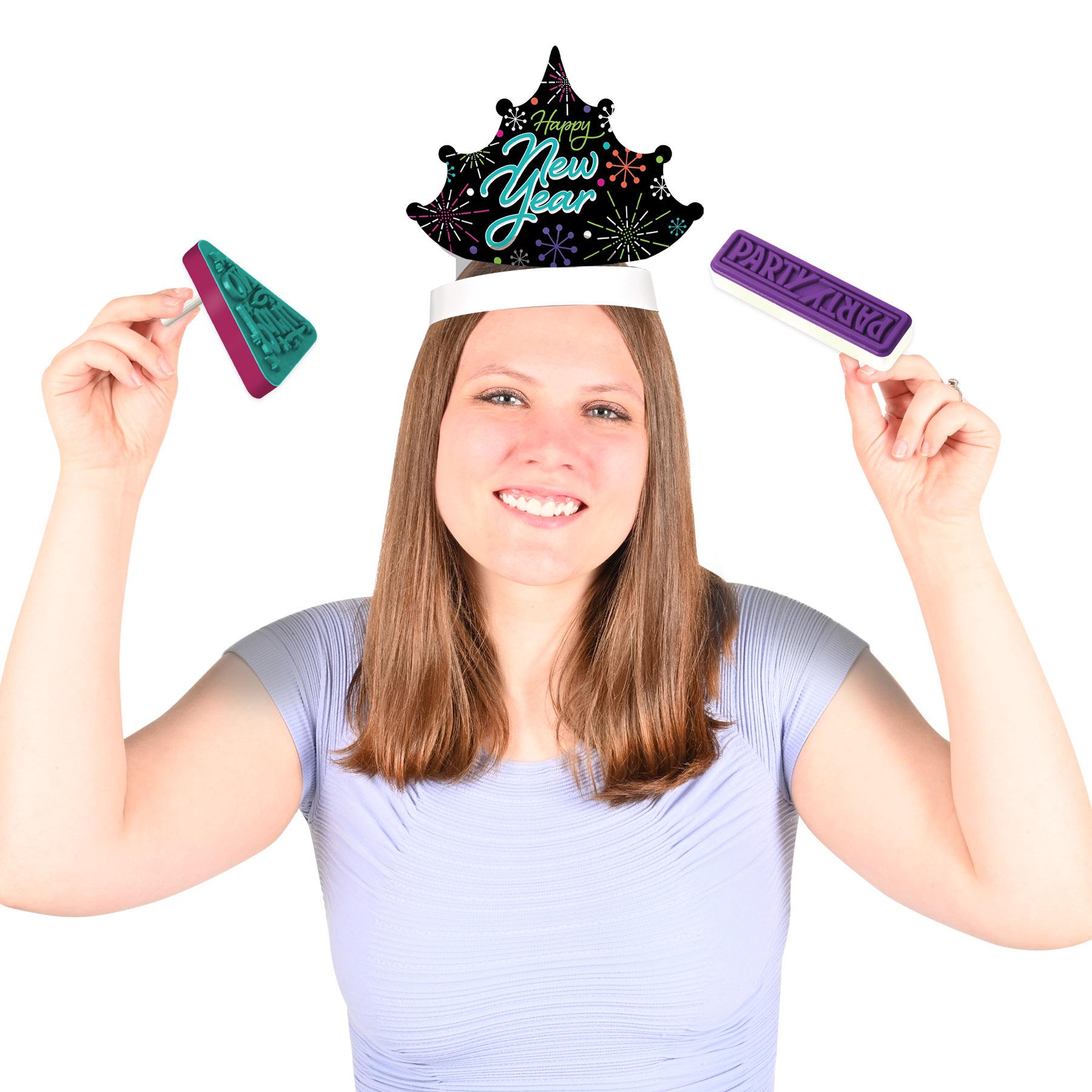 12 Pack Beistle Happy New Year Tiara Headbands - Sparkling Party Crowns for Women & Girls - Perfect for NYE Celebrations, Birthday Parties & Festive Occasions