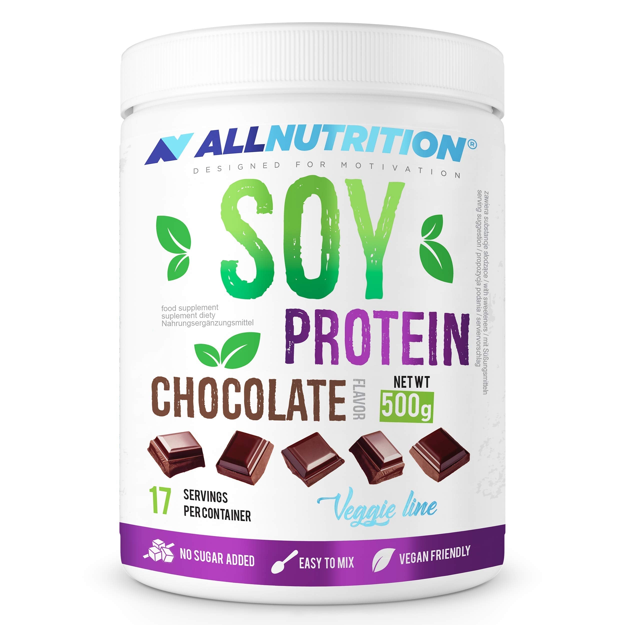 Allnutrition Soy Protein Powder - Chocolate Flavor, 500g | Plant-Based Protein for Muscle Recovery & Weight Management | Perfect for Smoothies, Baking & Post-Workout Shakes