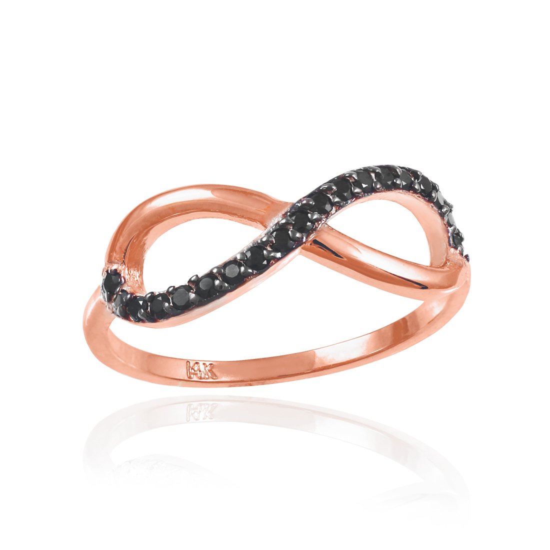 14K Rose Gold Infinity Ring with Black CZ for Women - Elegant Stackable Jewelry for Anniversary, Wedding & Everyday Wear