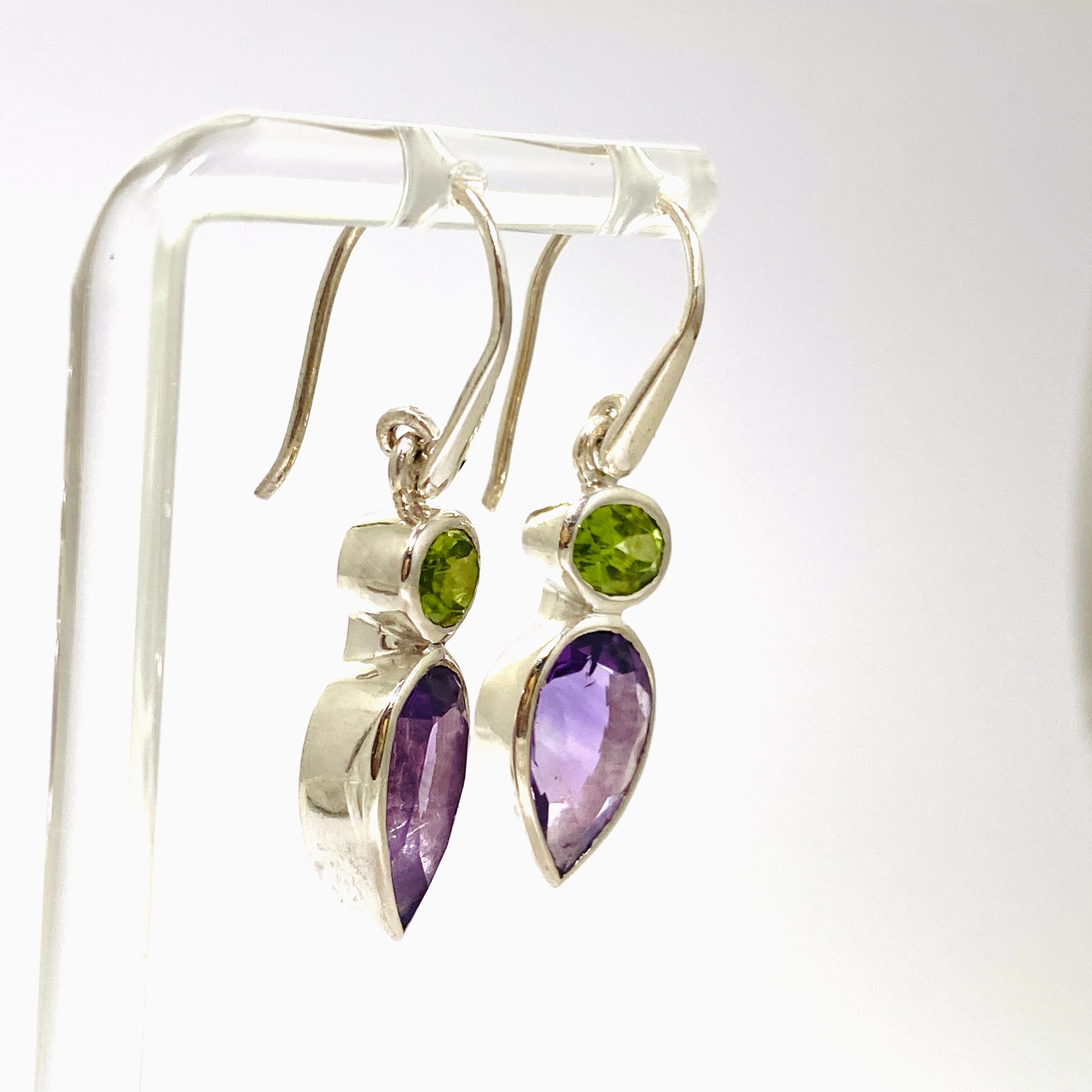 Amethyst and Peridot Faceted Multi-Stone Earrings for Women | Elegant Dangle Drop Earrings | Perfect for Parties, Weddings & Evening Events | PEG296