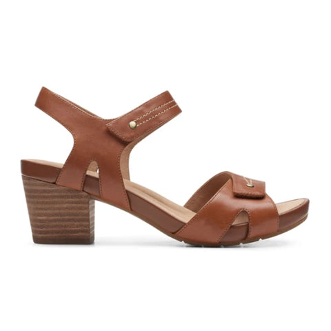 Clarks Un Palma Vibe Women's Leather Heeled Sandals - Mahogany Brown | Comfortable Dressy Summer Sandals for Casual Outings, Beach Vacations & Date Nights