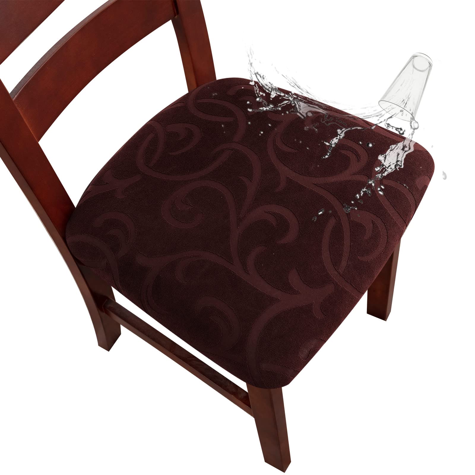 Waterproof Stretch Dining Chair Covers - 2 Pack Flower Pattern Chocolate Slipcovers for Kitchen, Restaurant, Hotel & Home Use - Protects Chairs from Spills & Stains