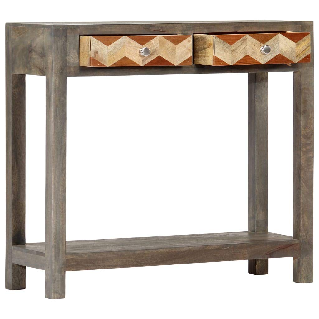 Modern Console Table with 2 Diamond-Pattern Drawers & Shelf - Solid Mango Wood Sofa Table (33.9