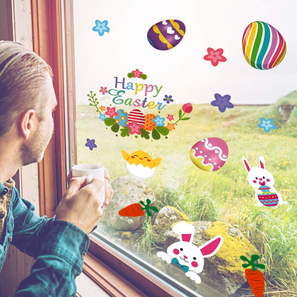 Easter Bunny Window Clings Decor - 66 Pcs Reusable Waterproof Stickers for Home, Office & Classroom - Perfect for Spring, Easter Party & Holiday Decoration